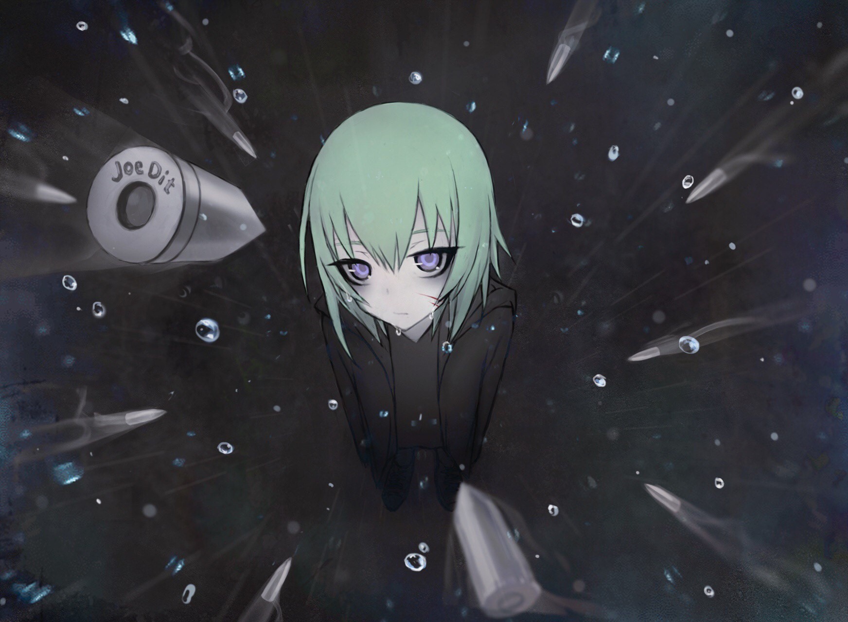 bullet, rain, green hair, HD Wallpaper