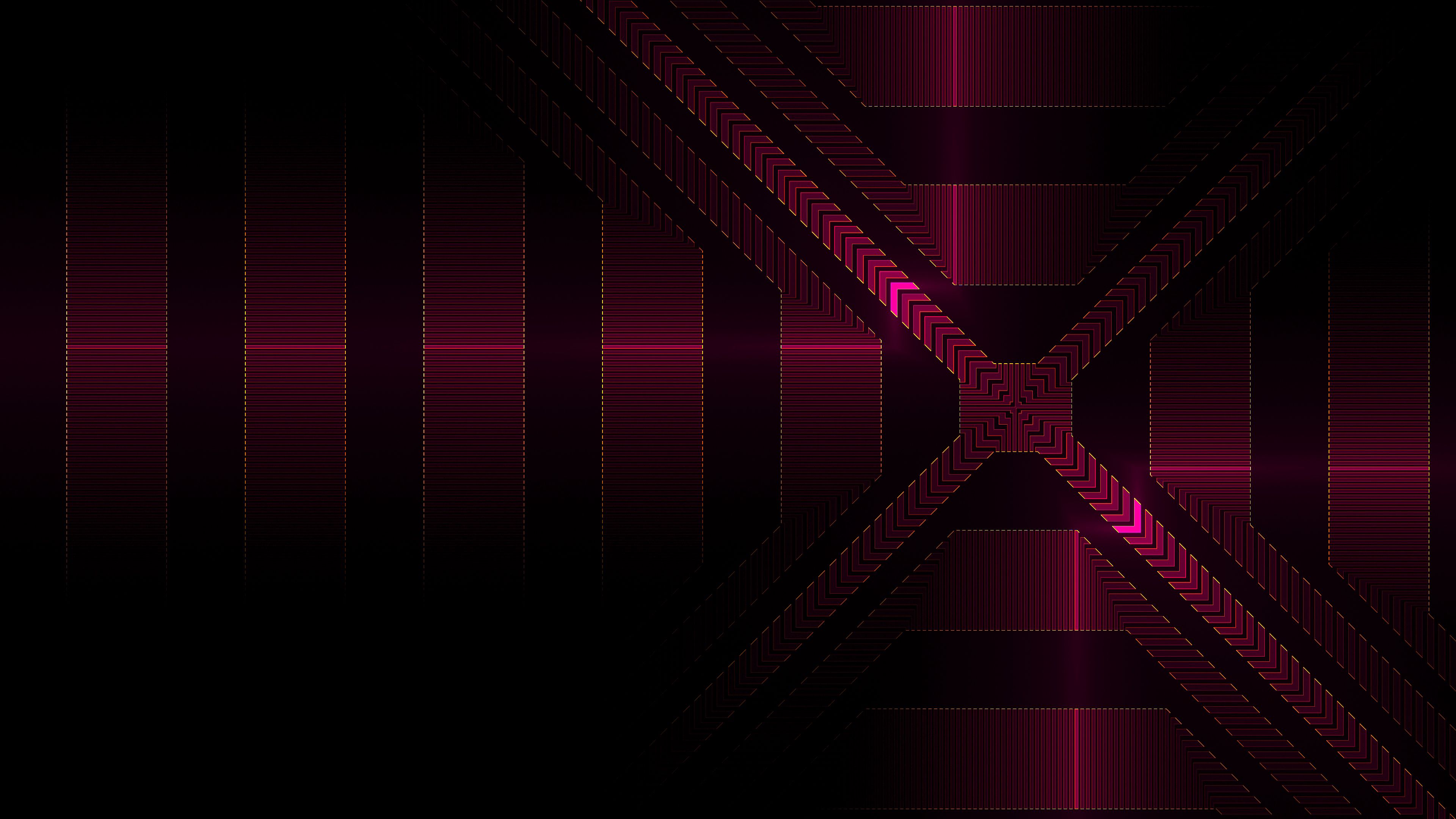 fractal, lines, arrows, geometric, pink, glow, 4k, HD Wallpaper