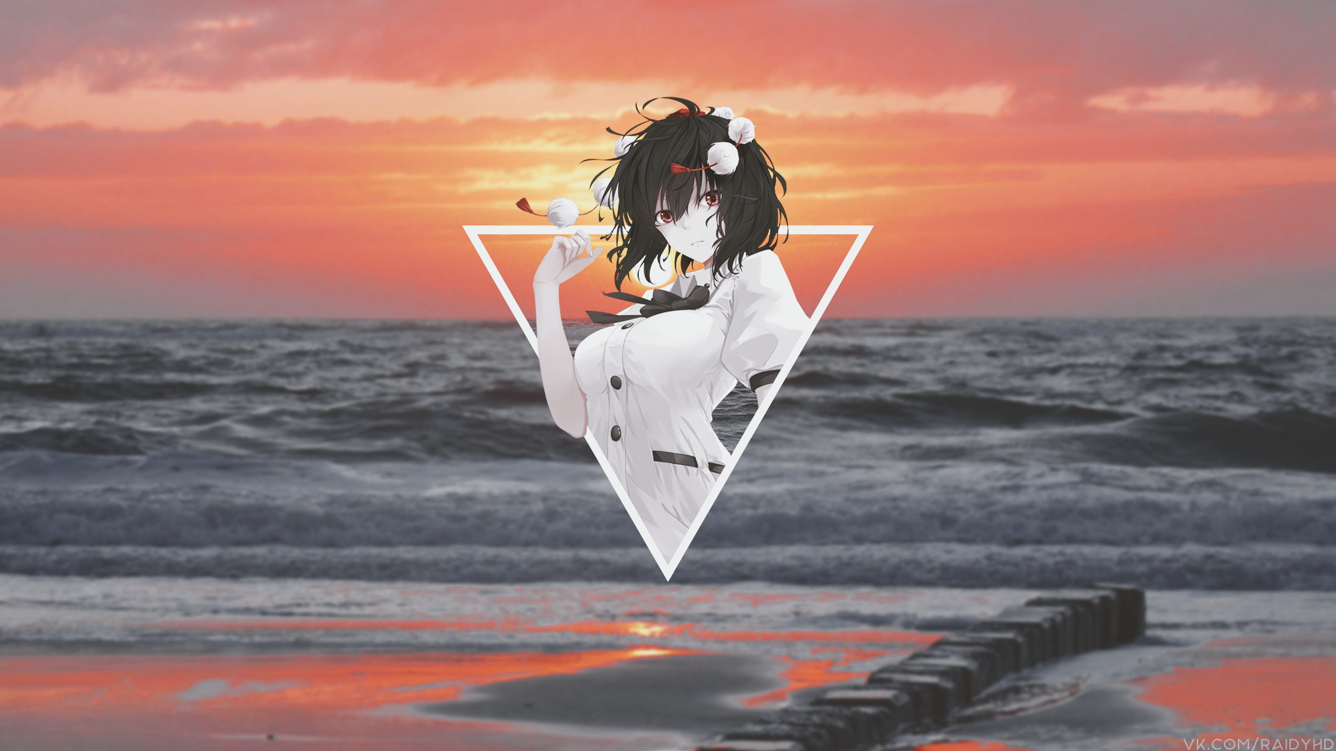 anime, anime girls, picture-in-picture, beach, Touhou, Shameimaru Aya, HD Wallpaper