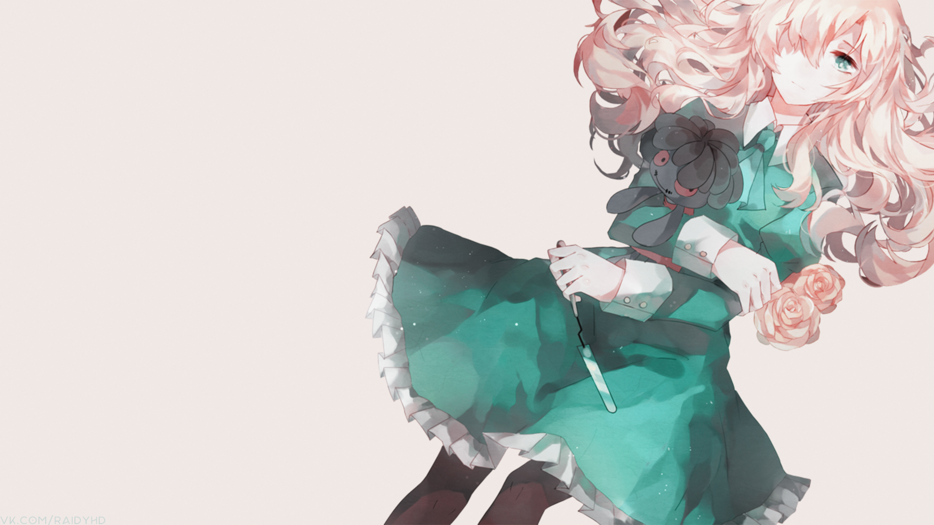 anime, anime girls, simple background, dress, green eyes, long hair, HD Wallpaper