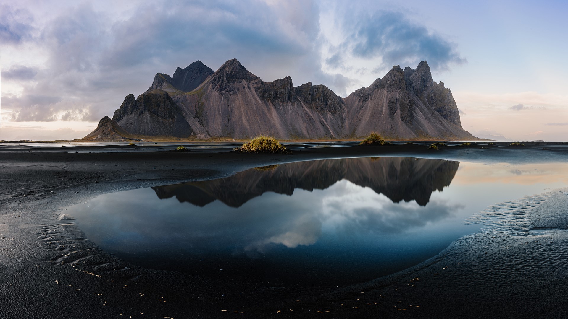 landscape, water, sand, mountains, Iceland, Vestrahorn, HD Wallpaper