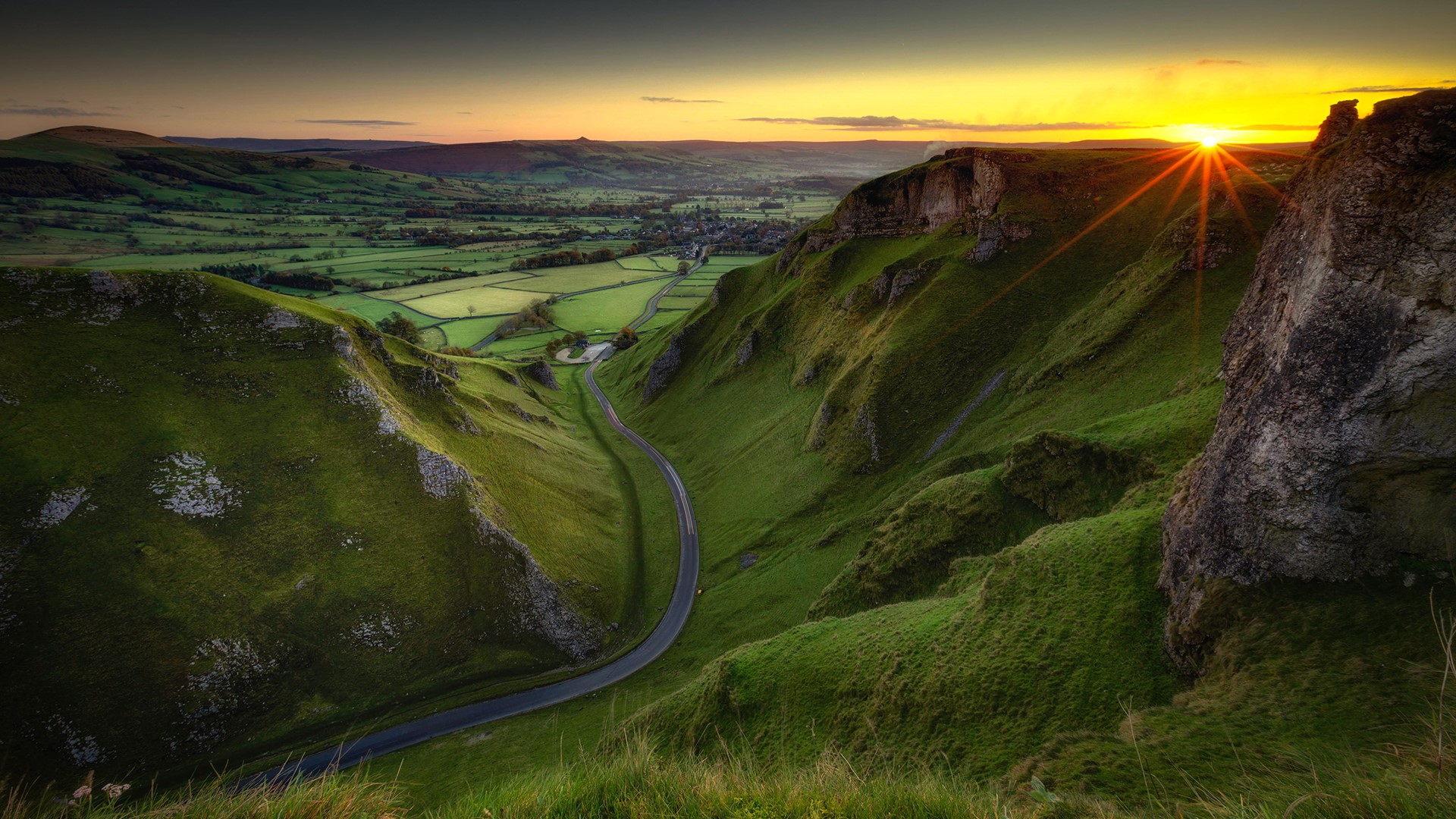 landscape, sunset, road, HD Wallpaper