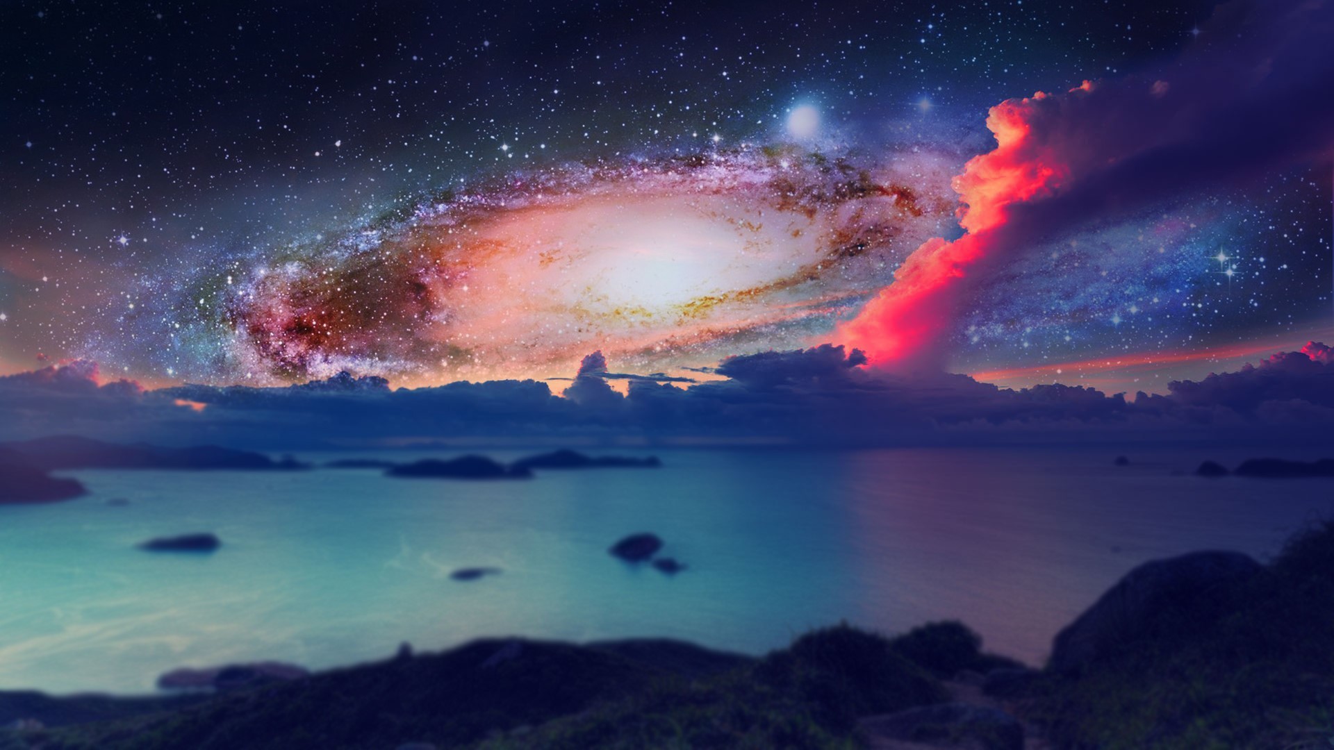space, photo manipulation, sky, digital art, stars, clouds, HD Wallpaper