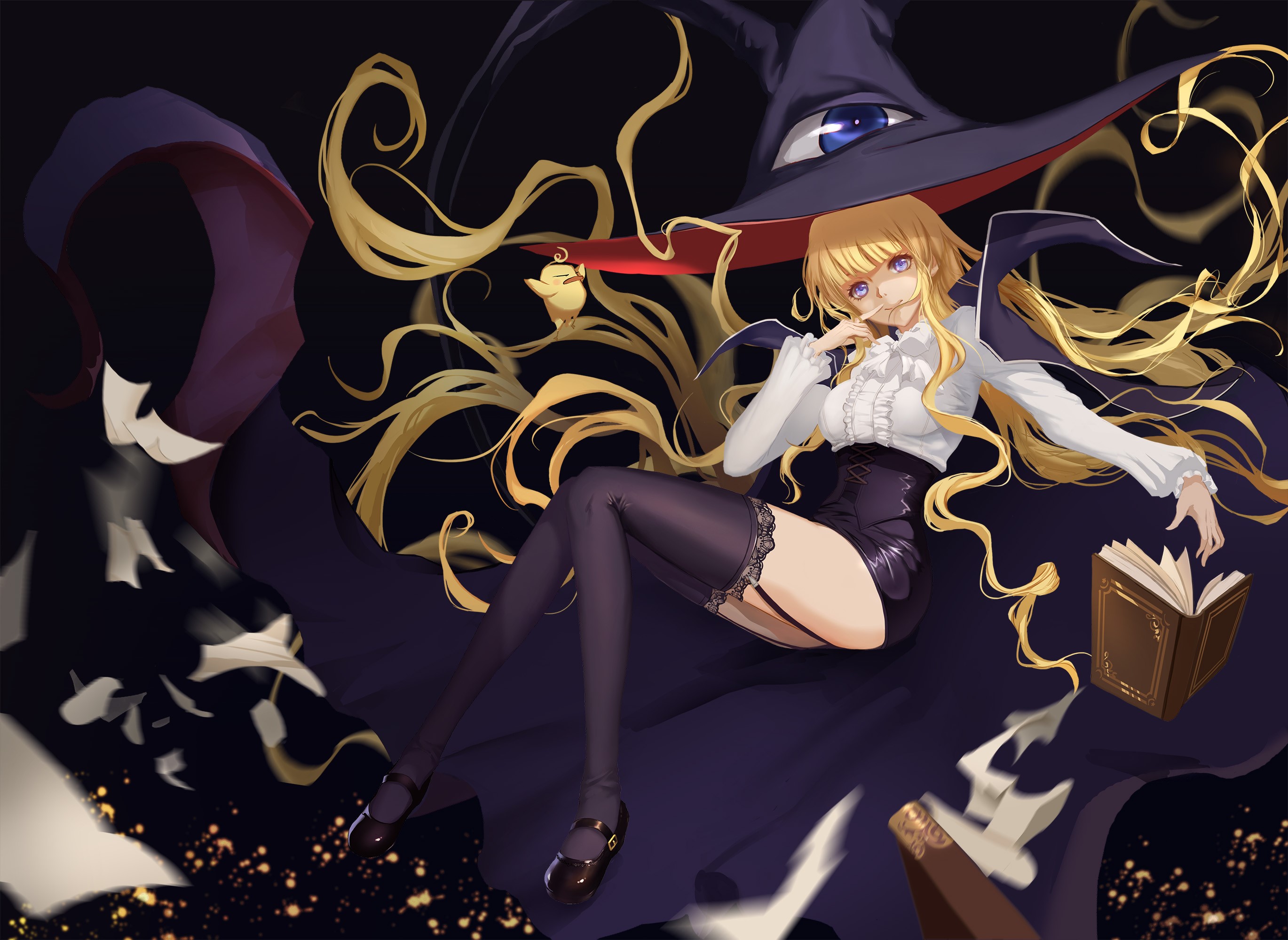 Halloween, witch hat, blonde, Lilith, stockings, thigh-highs, witch, Yami to Boushi to Hon no Tabibito, HD Wallpaper