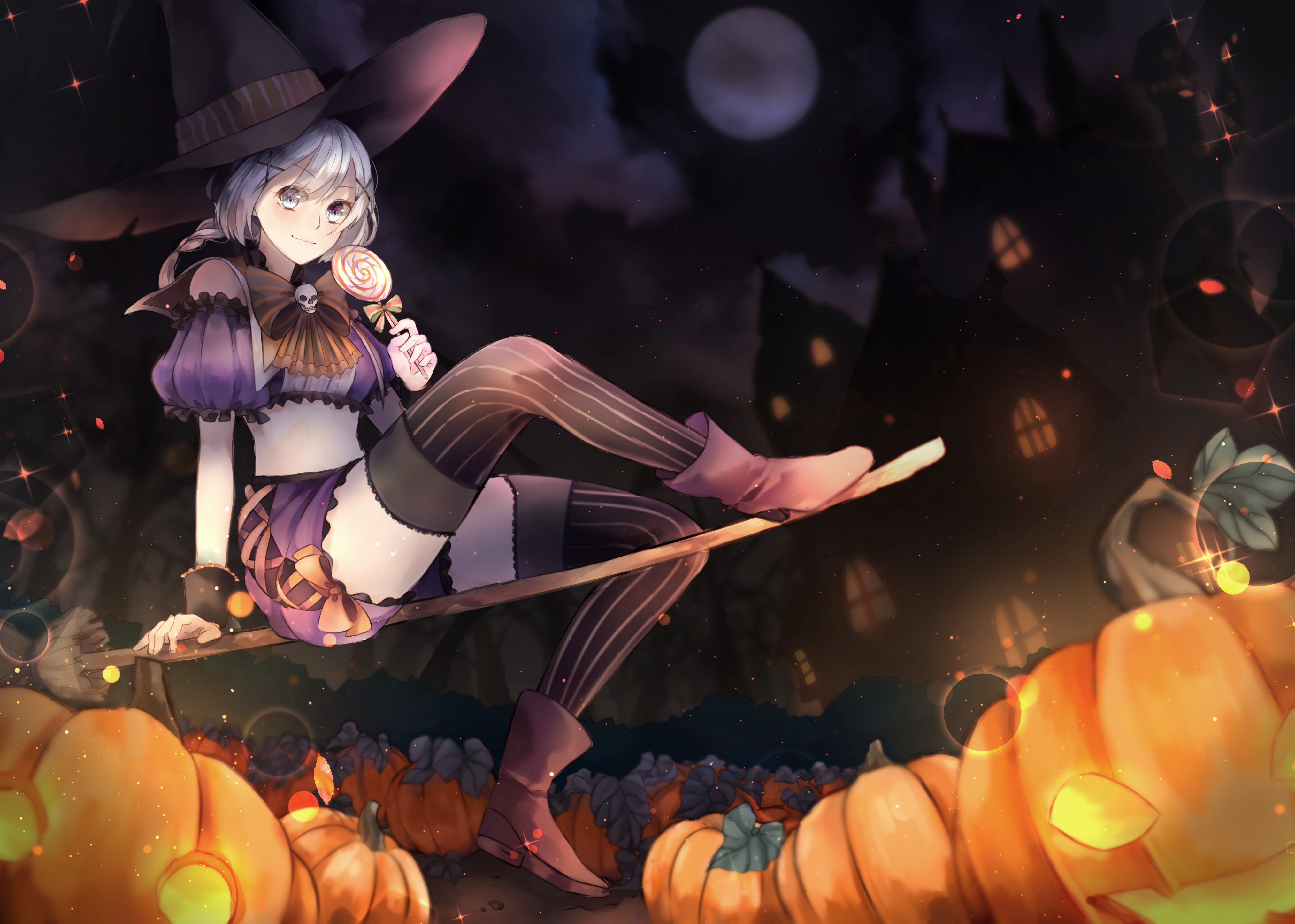 Halloween, blue eyes, anime, anime girls, HD Wallpaper