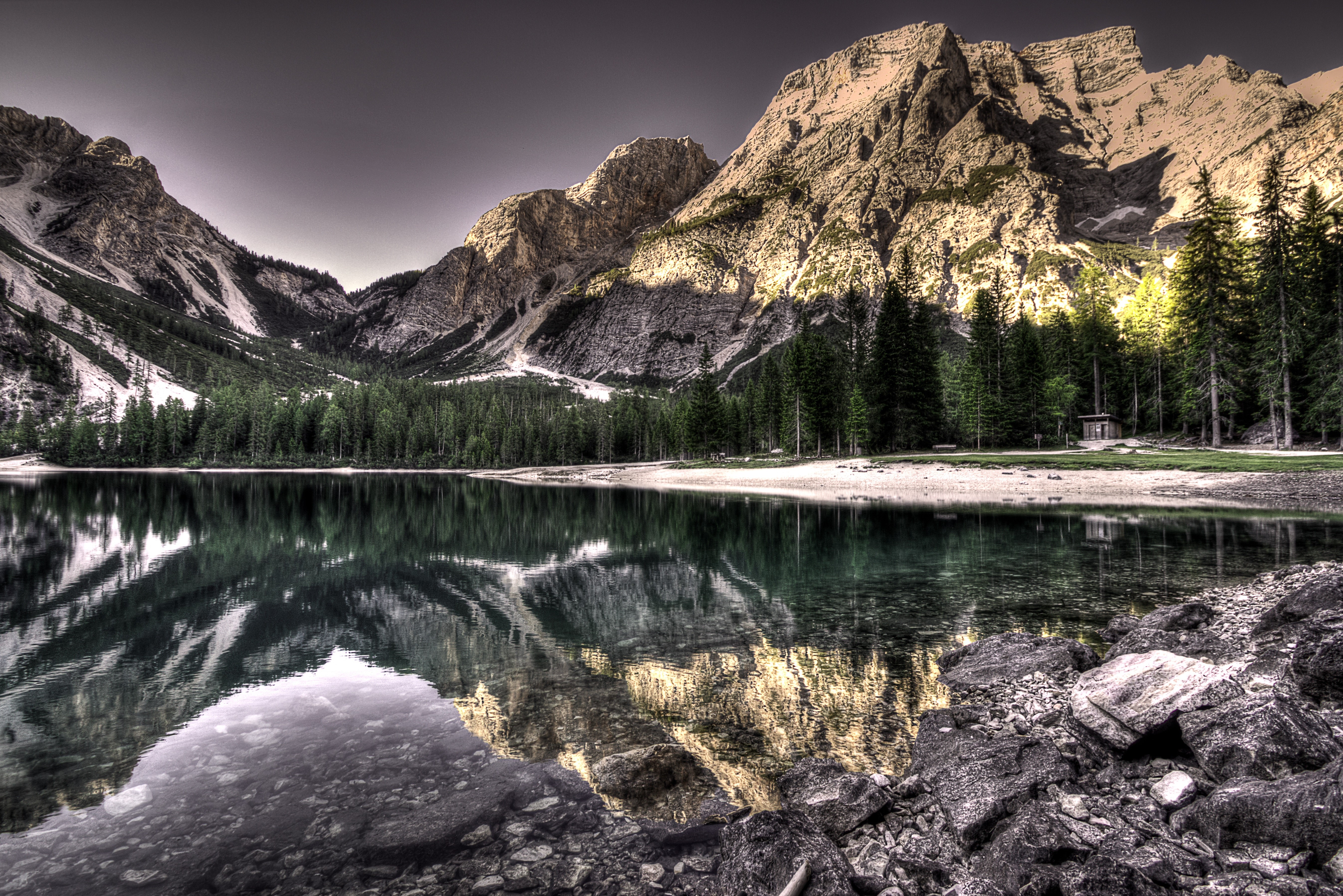 nature, trees, water, rock, HD Wallpaper
