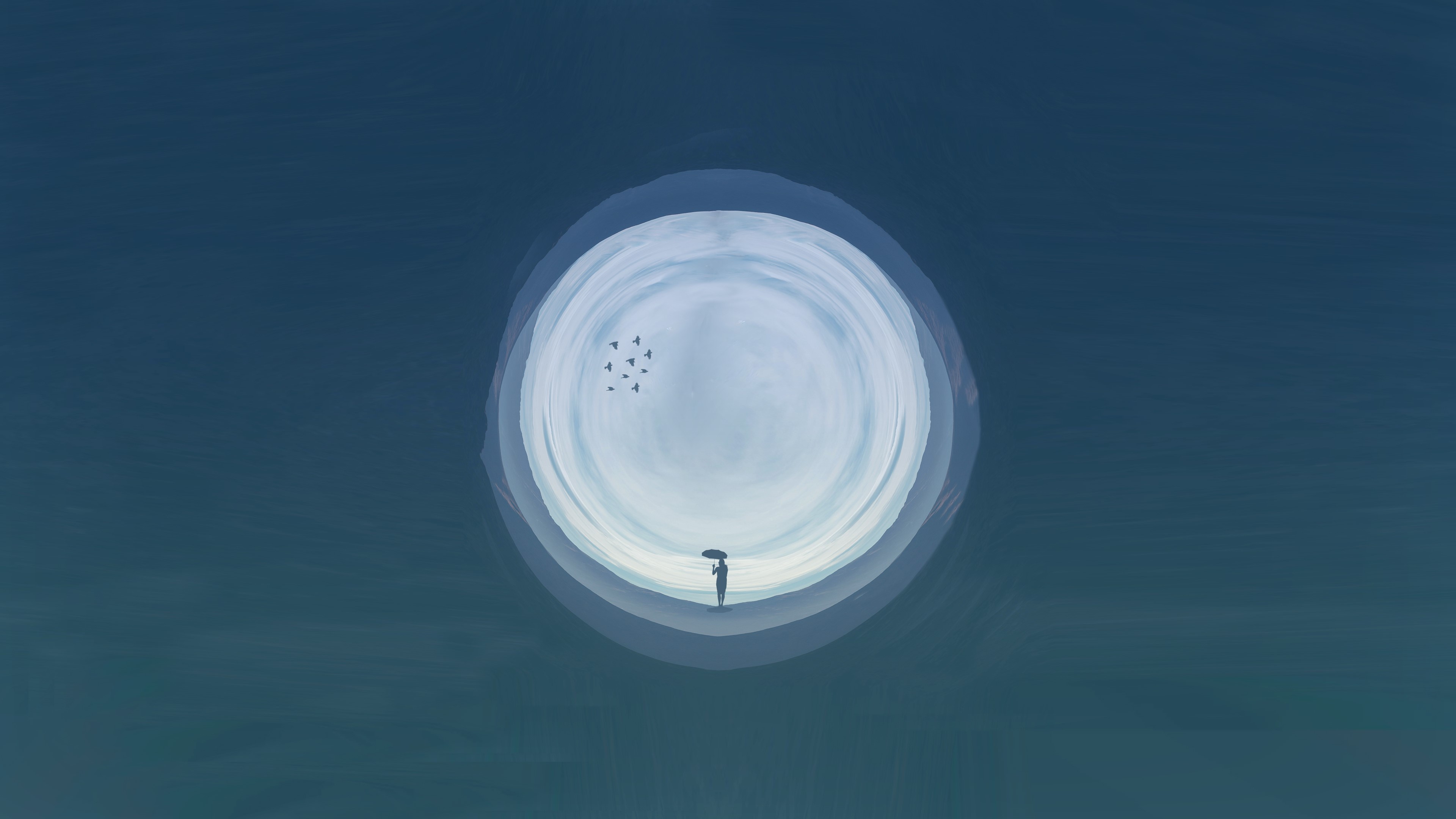 digital art, illustration, women, simple, creativity, artwork, umbrella, circle, minimalism, HD Wallpaper
