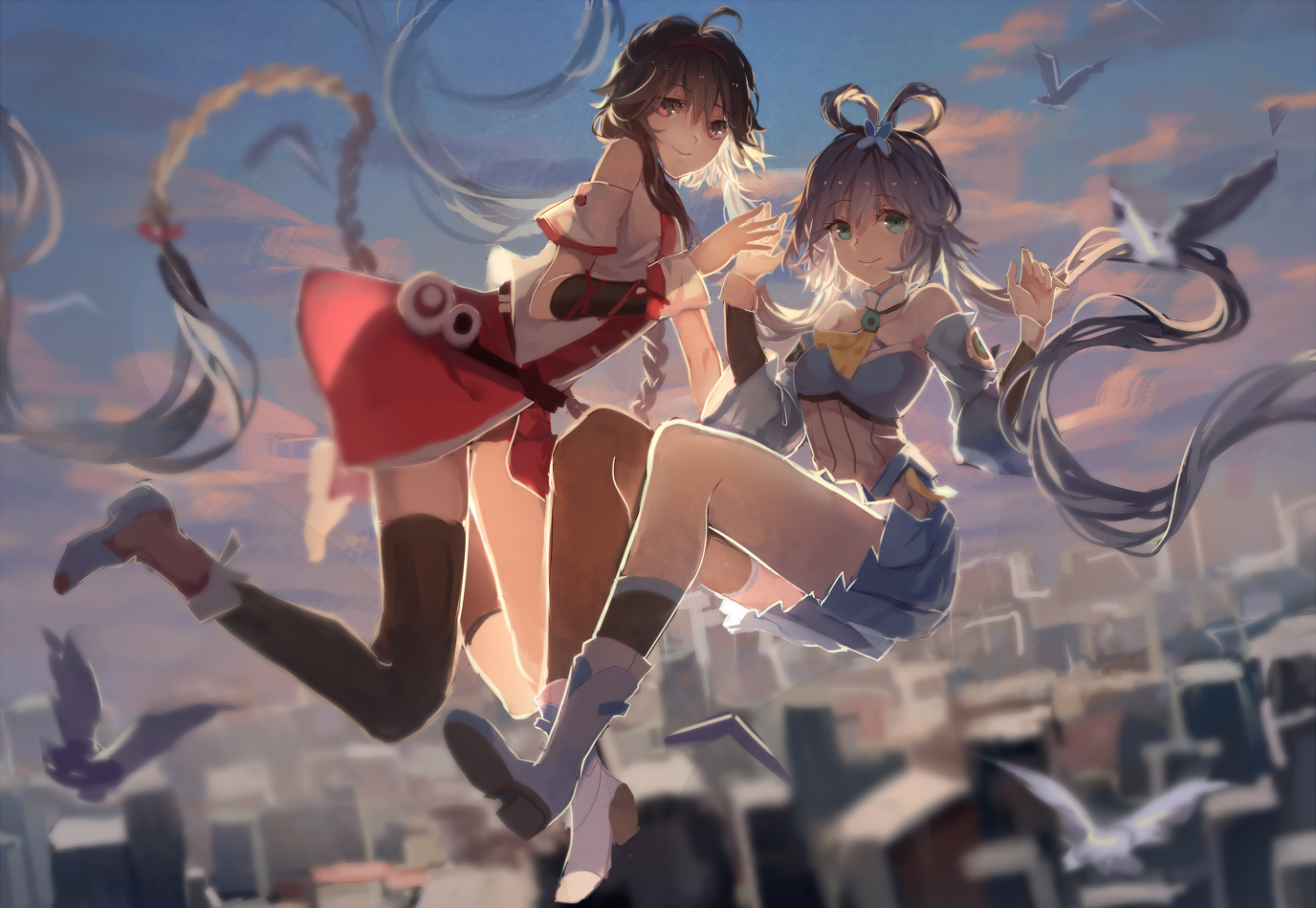 Luo Tianyi, anime girls, Vocaloid China, Yuezheng Ling, Hanayome, anime, green eyes, brunette, legs, HD Wallpaper