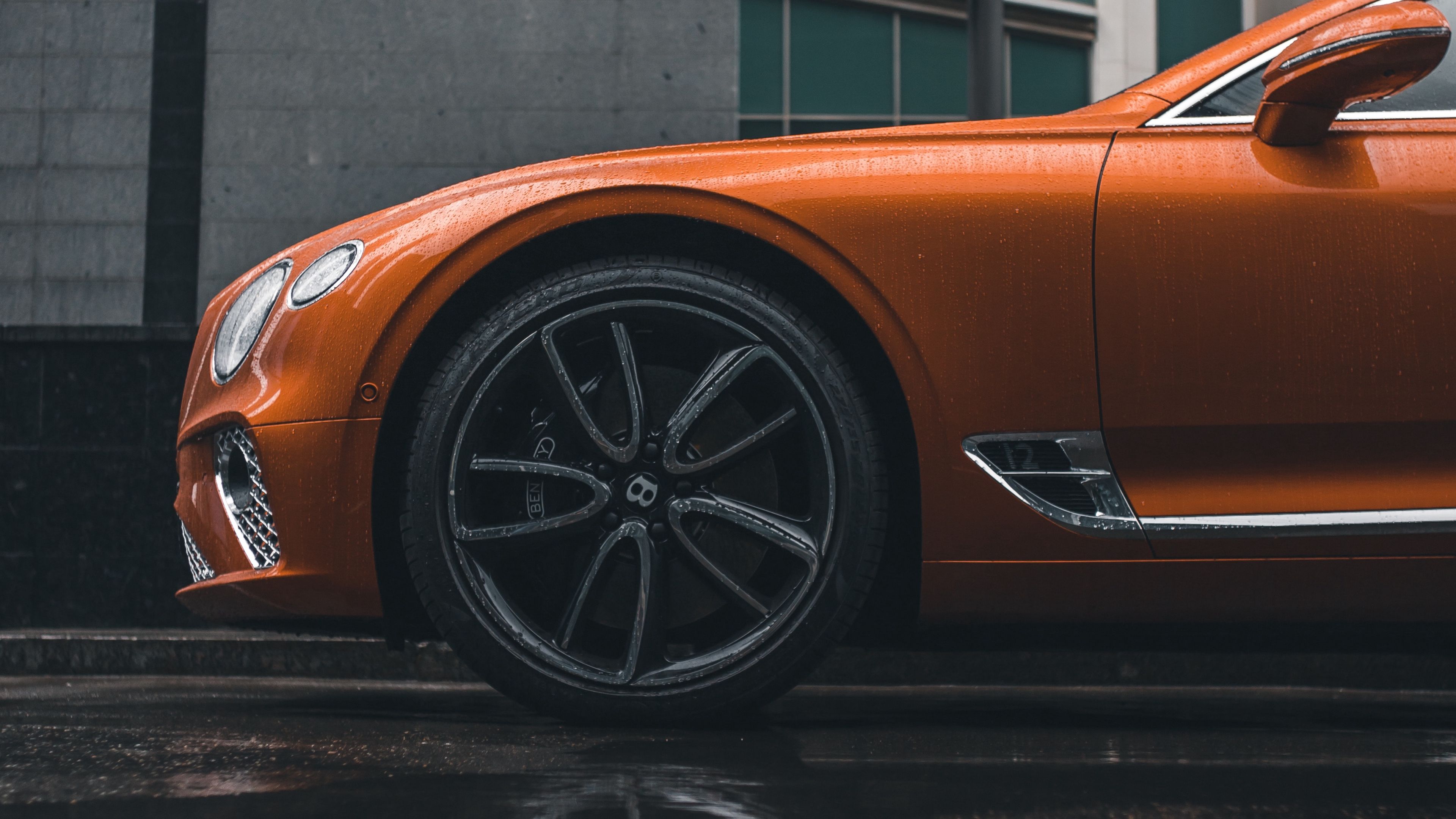 bentley continental gt, bentley, car, orange, side view, wheel, 4k, HD Wallpaper