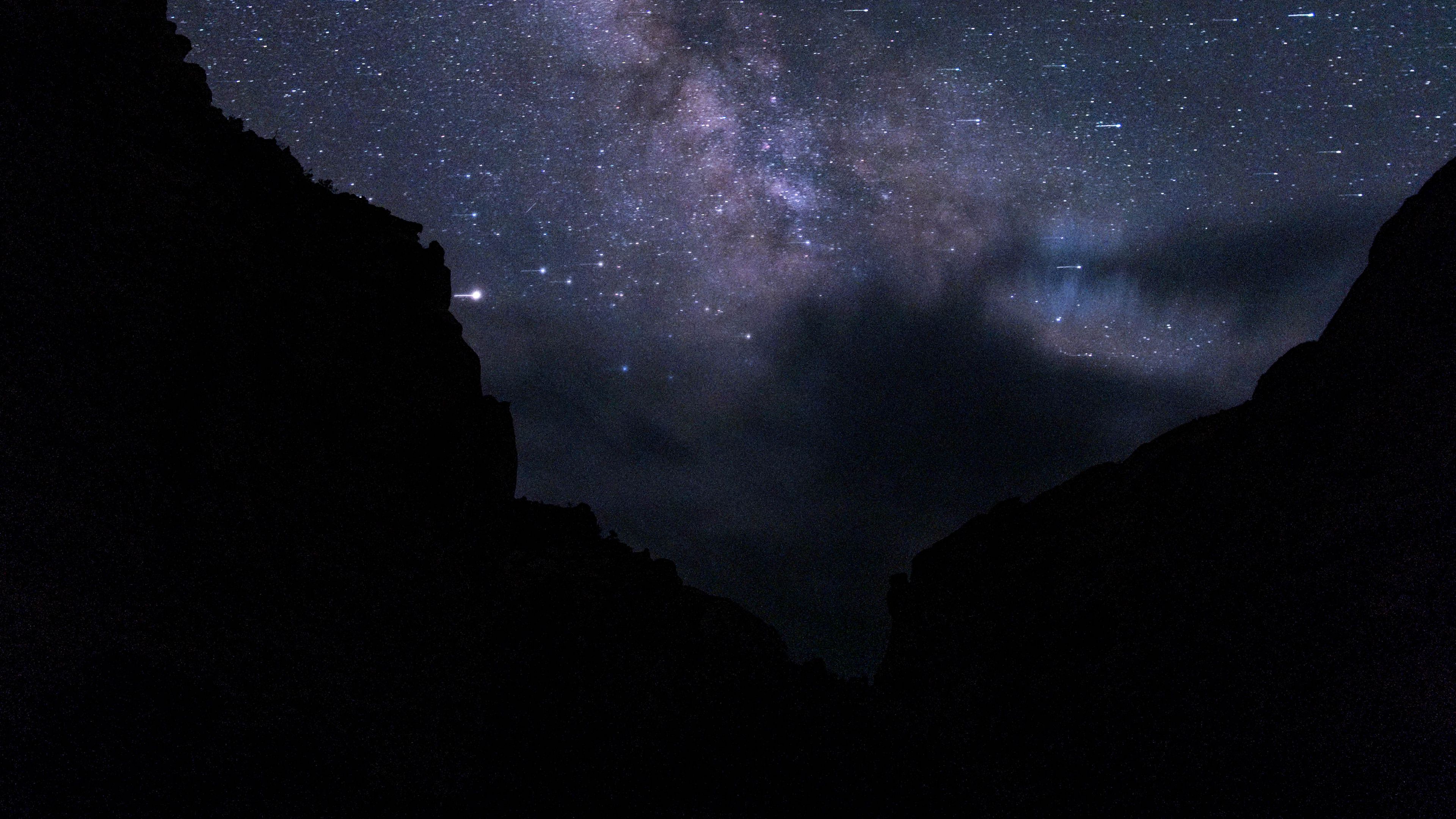 mountains, night, starry sky, dark, landscape, 4k, HD Wallpaper