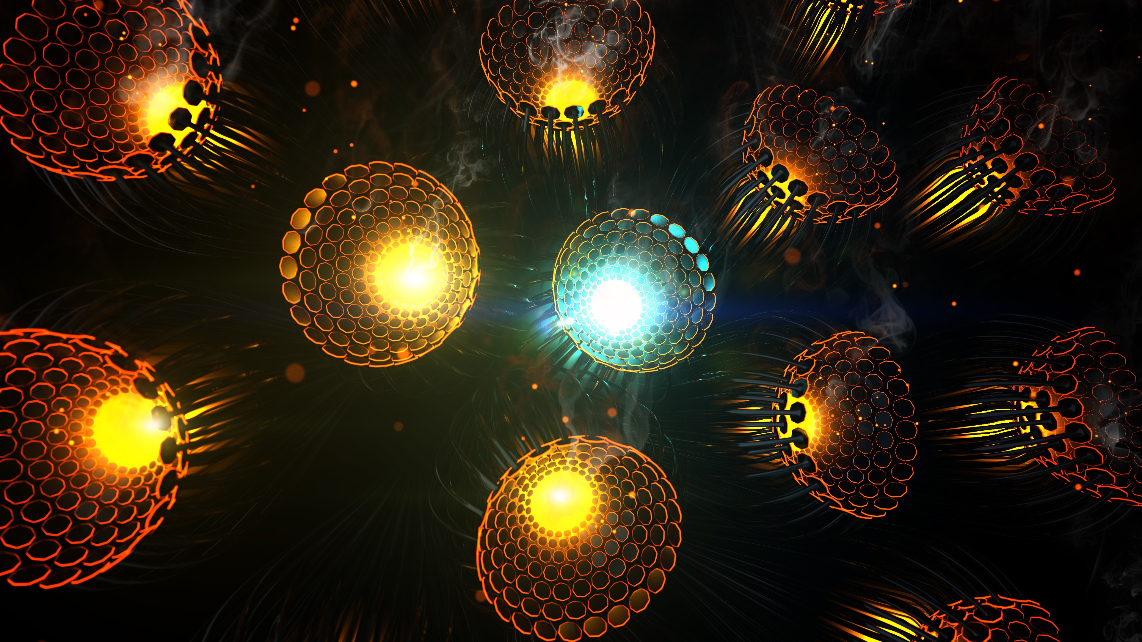 abstract, glowing, cyan, orange, digital art, HD Wallpaper