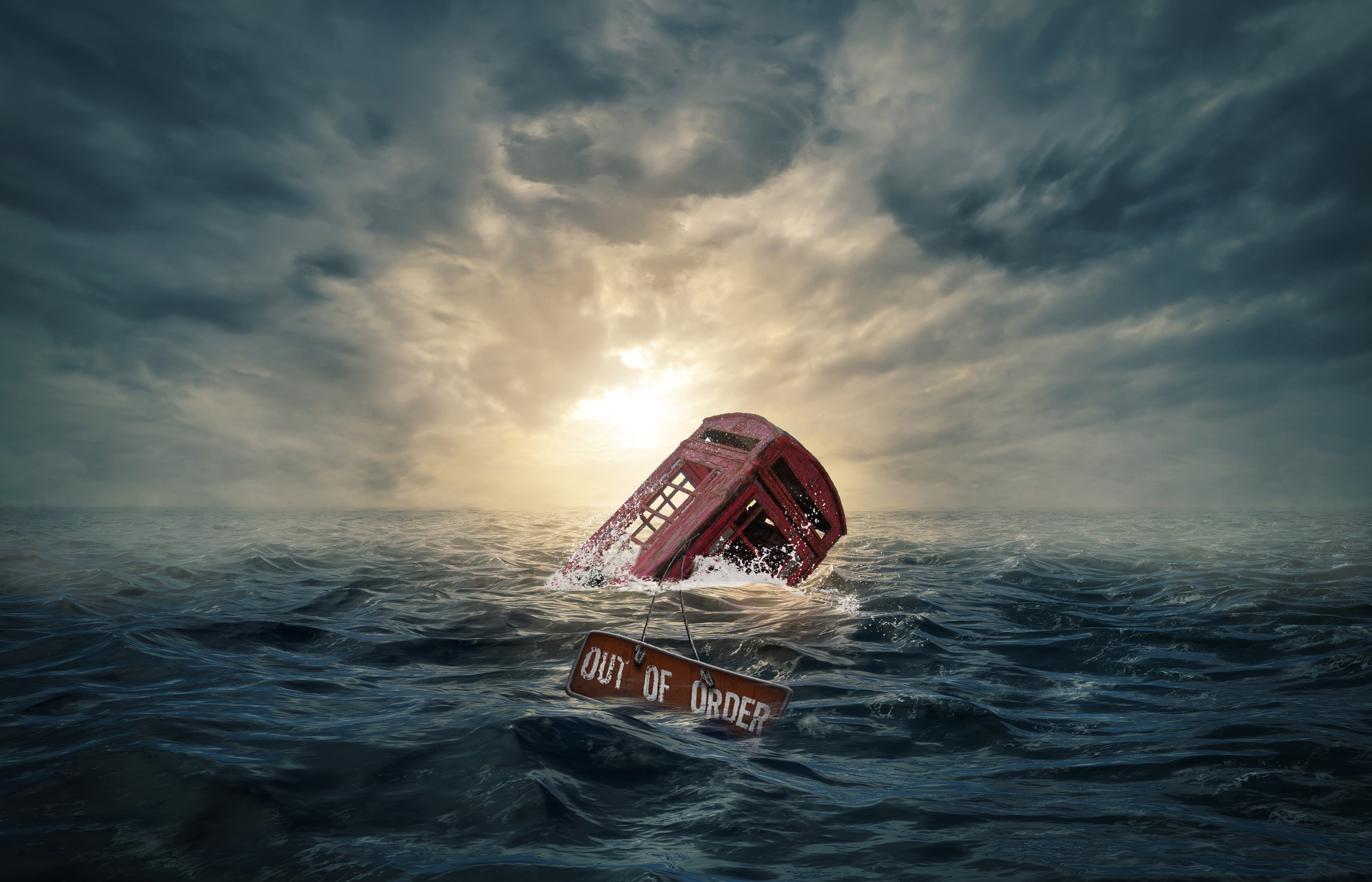 digital art, sky, sea, sign, water, HD Wallpaper