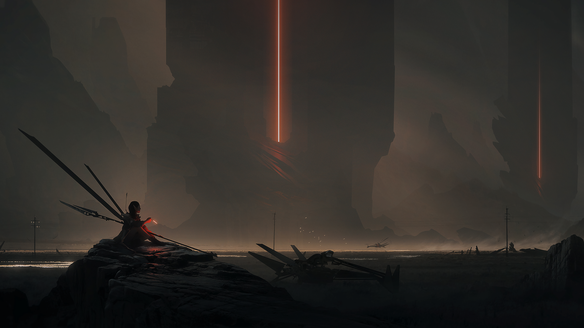digital art, futuristic, tower, Bastien Grivet, HD Wallpaper
