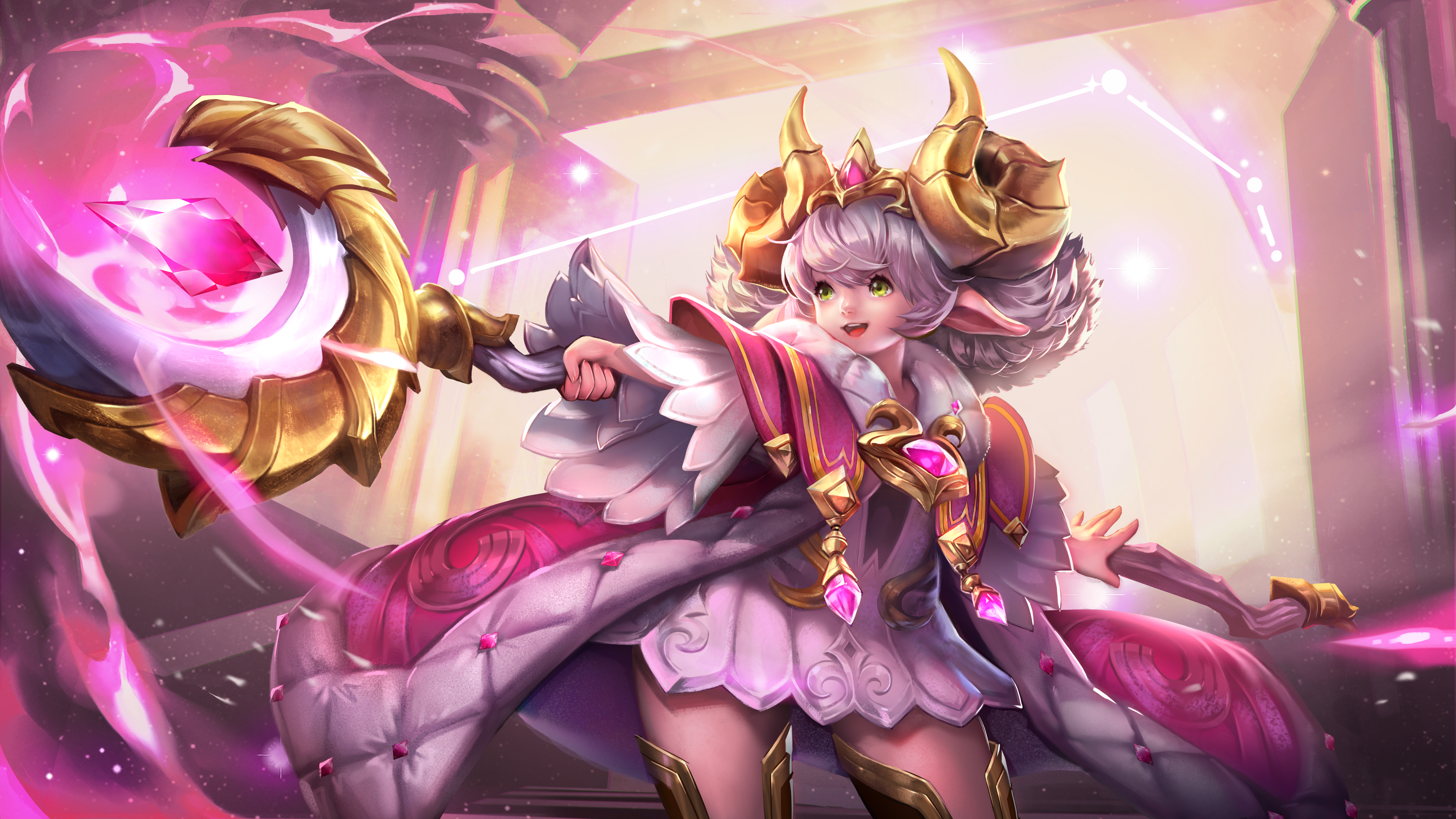 white hair, armor, weapon, horns, HD Wallpaper
