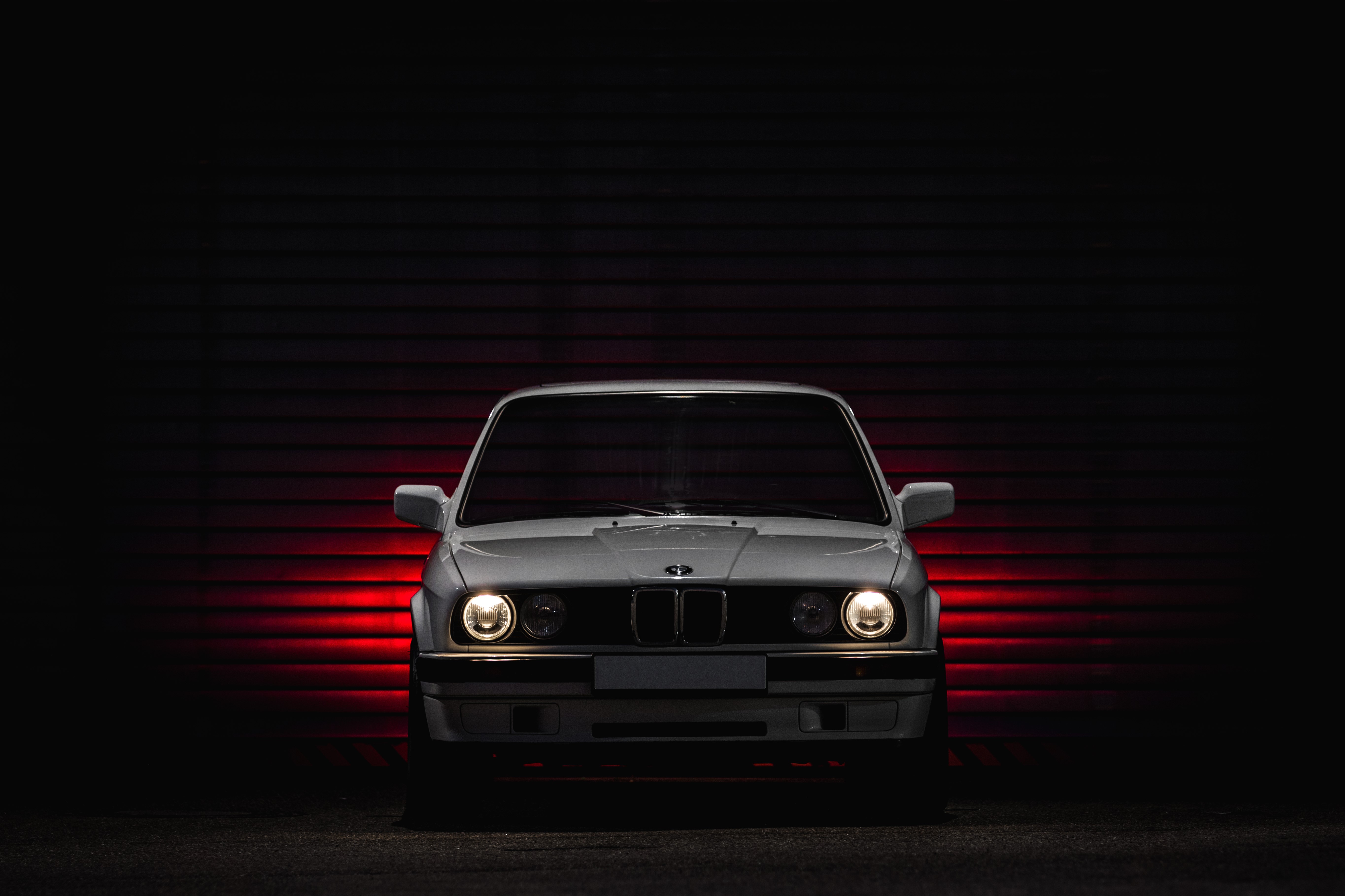 BMW, BMW E30, old car, German cars, lights, white cars, BMW 3 Series, frontal view, HD Wallpaper