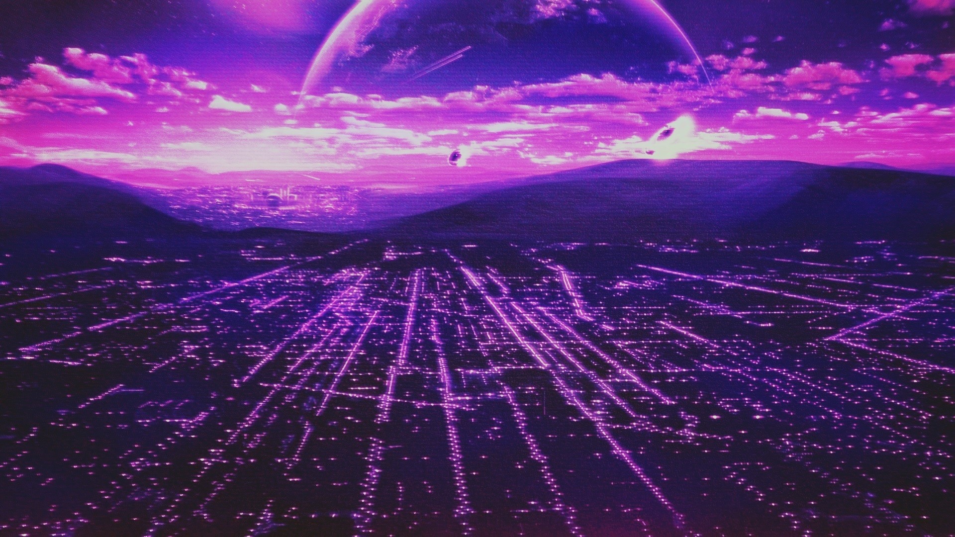 Retro style, scanlines, city, planet, HD Wallpaper