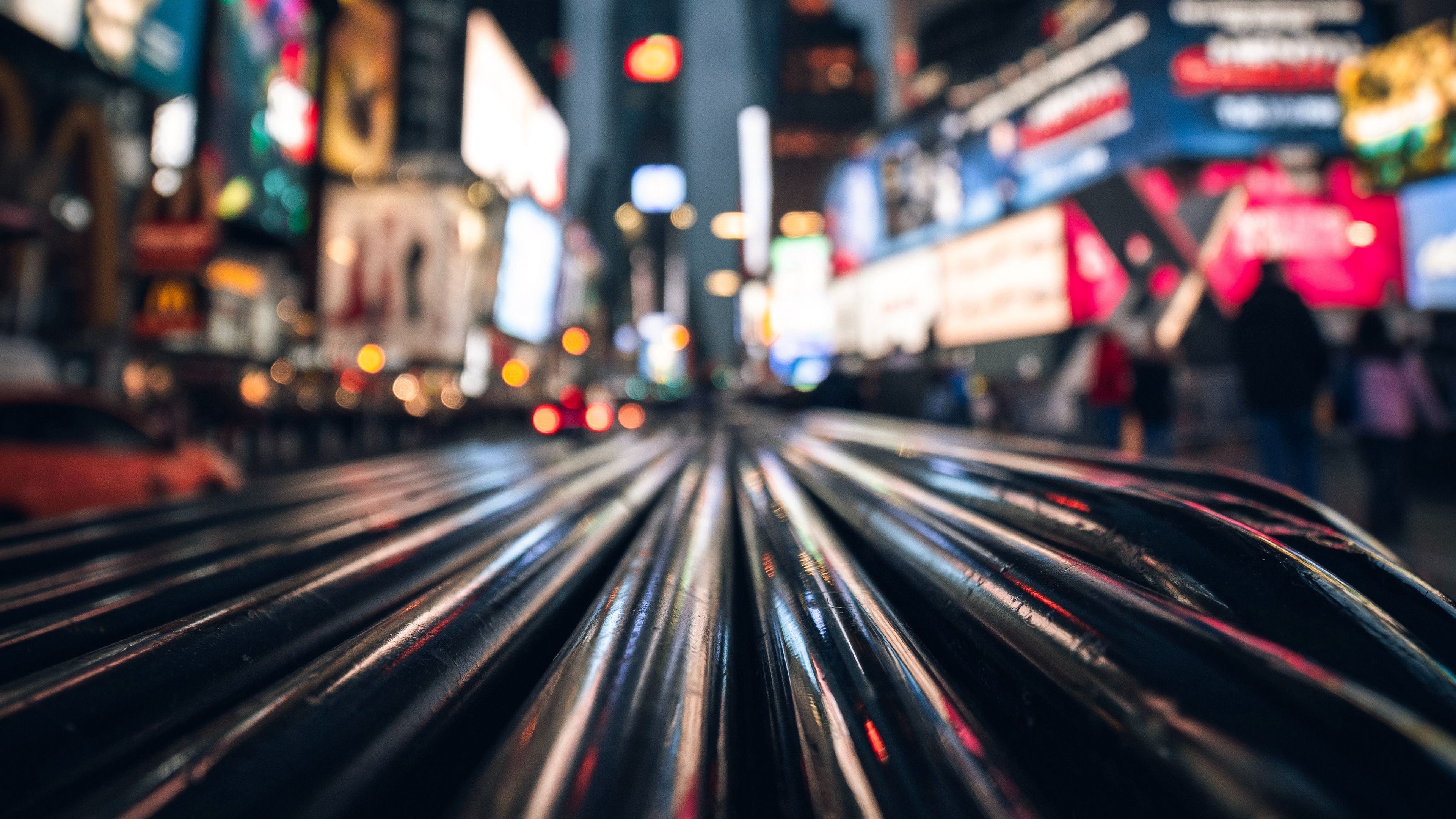 night city, blur, lights, street, buildings, 4k, HD Wallpaper