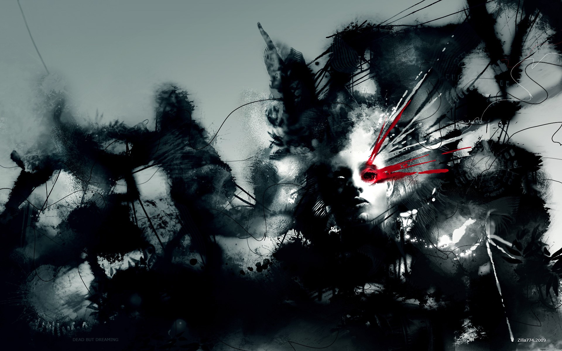 digital art, fantasy art, selective coloring, face, paint splatter, painting, women, dark, wavy lines, HD Wallpaper