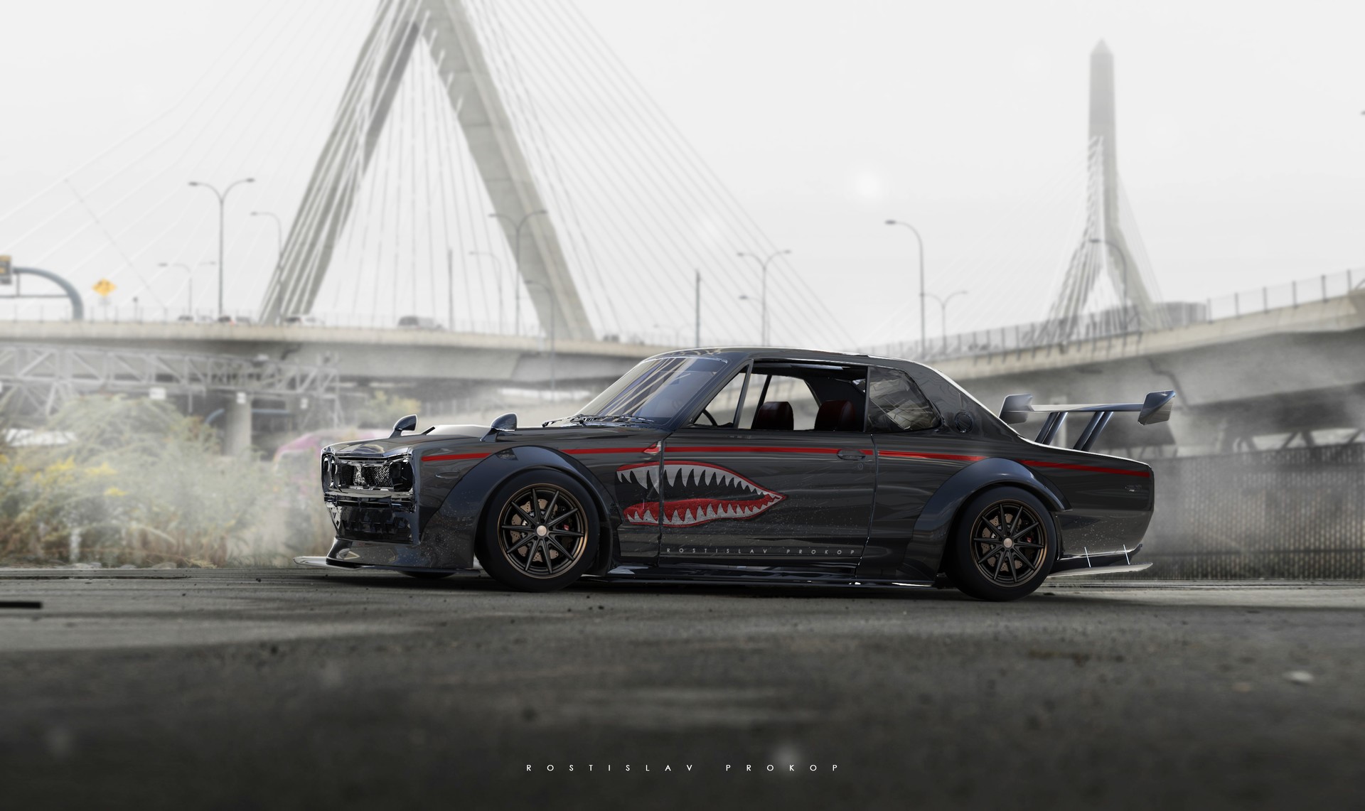 car, Nissan, city, digital art, futuristic, Rostislav Prokop, HD Wallpaper