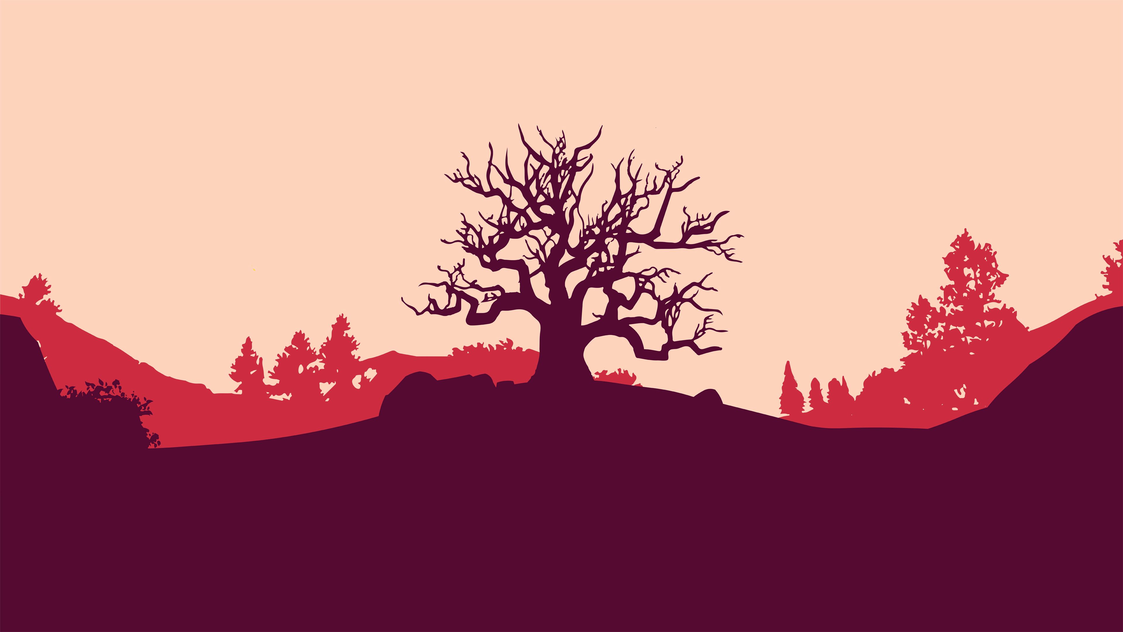 tree, vector, art, hill, landscape, 4k, HD Wallpaper