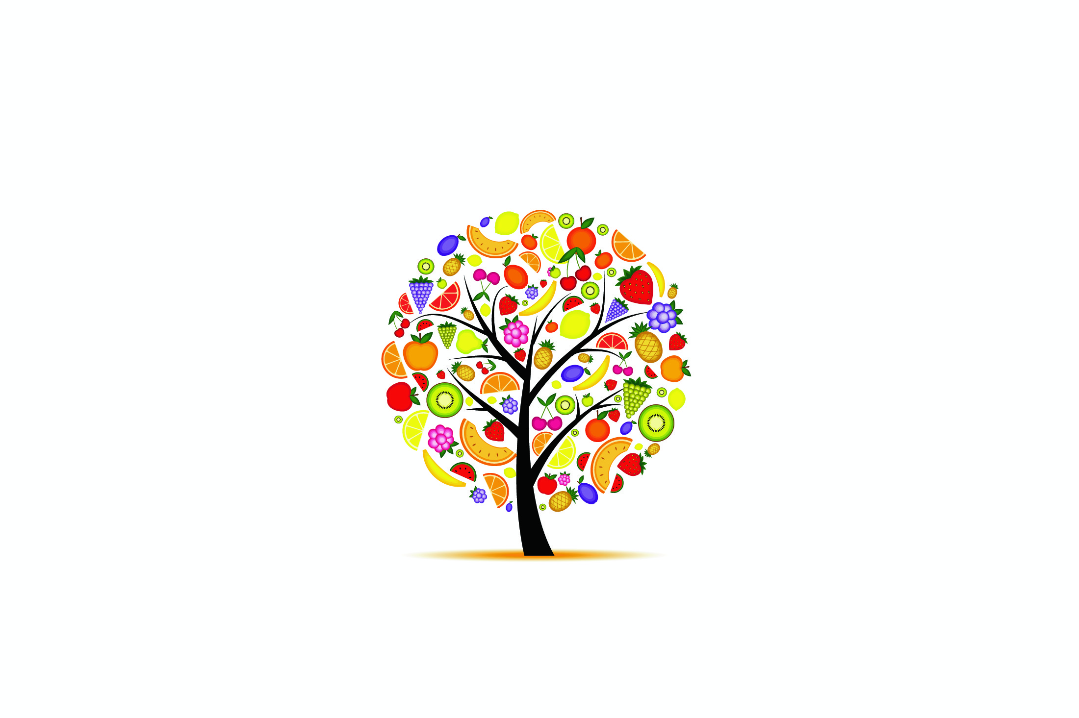 minimalism, trees, artwork, colorful, fruit, white background, HD Wallpaper
