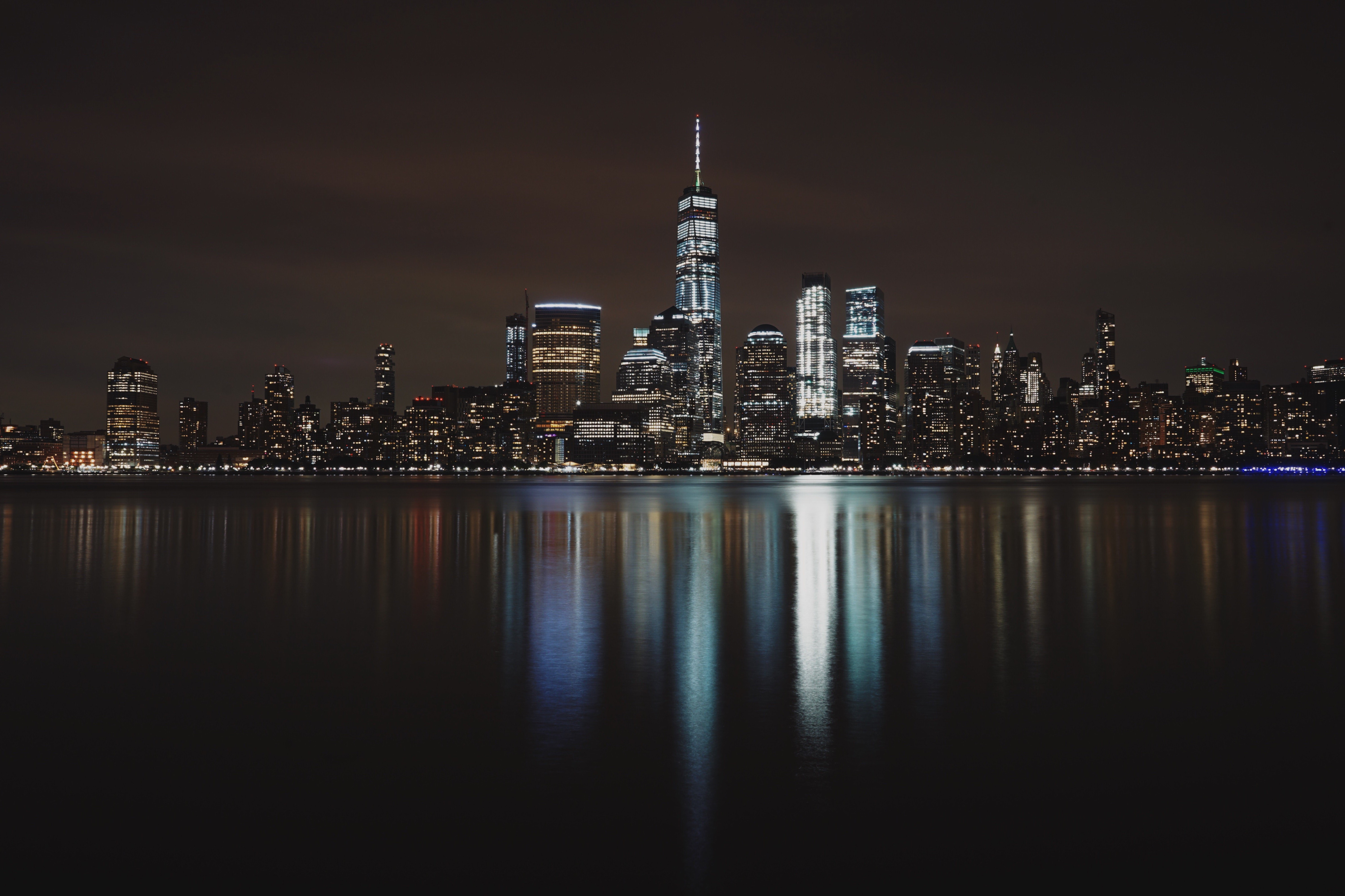 water, city, night, lights, New York City, HD Wallpaper