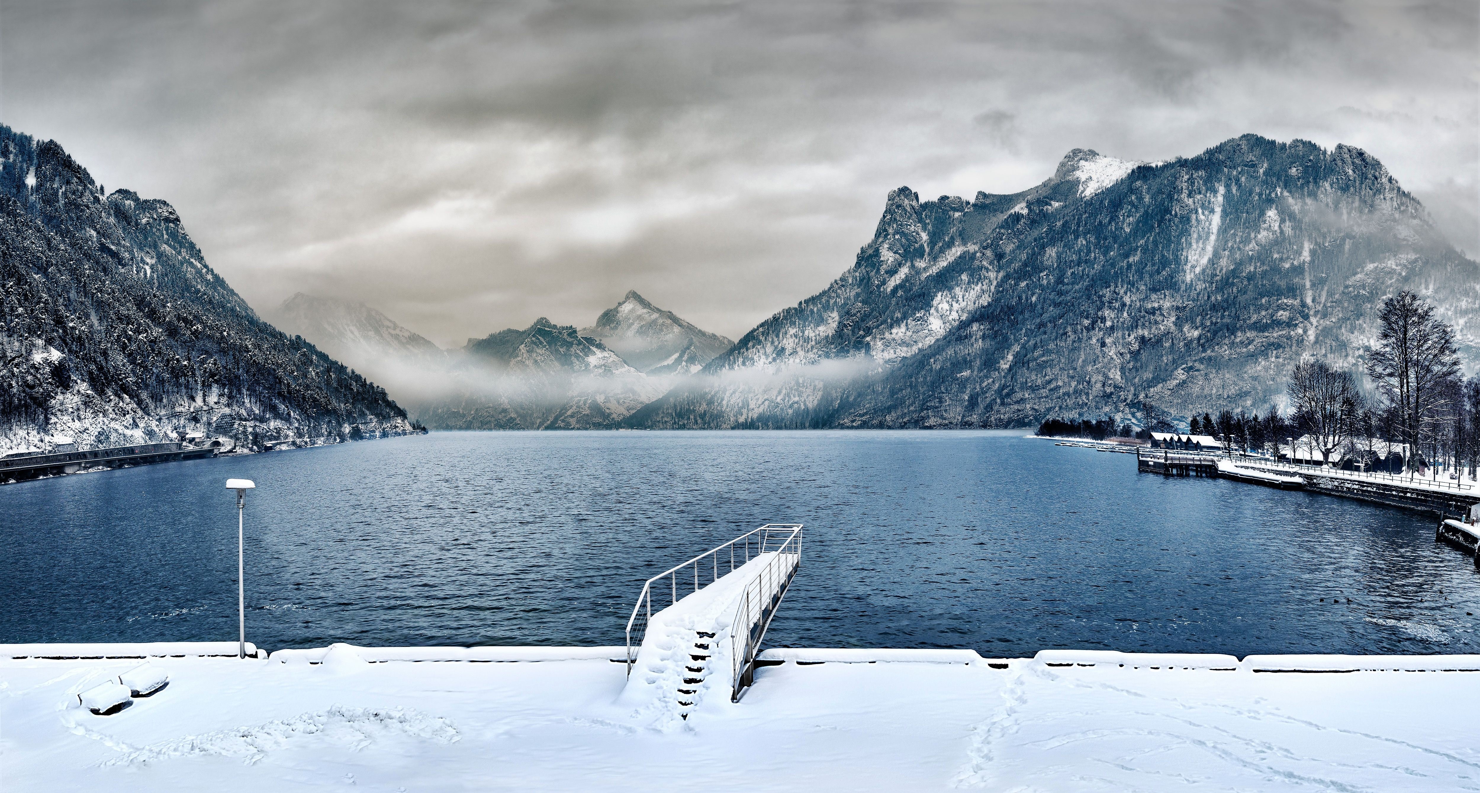 nature, water, snow, trees, HD Wallpaper