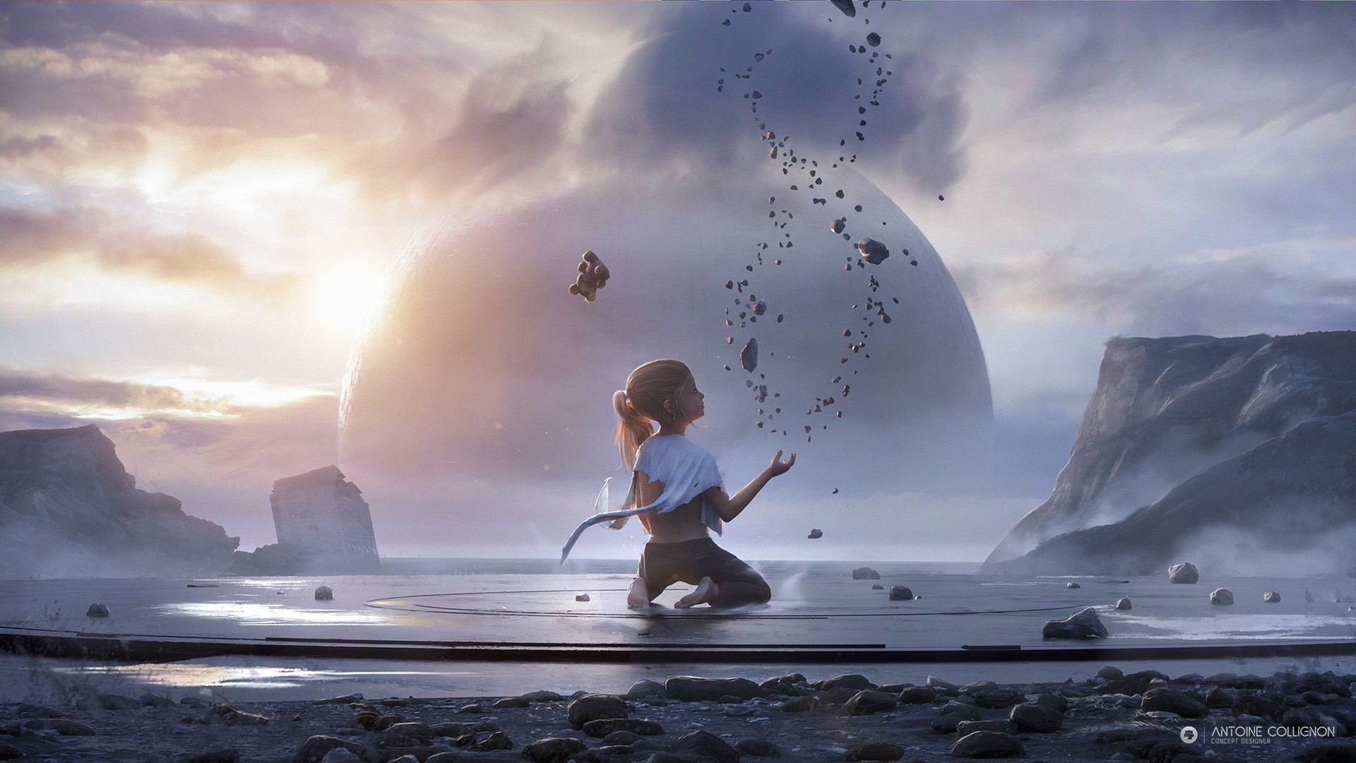 digital art, planet, Earth, children, fantasy art, Antoine Collignon, landscape, HD Wallpaper