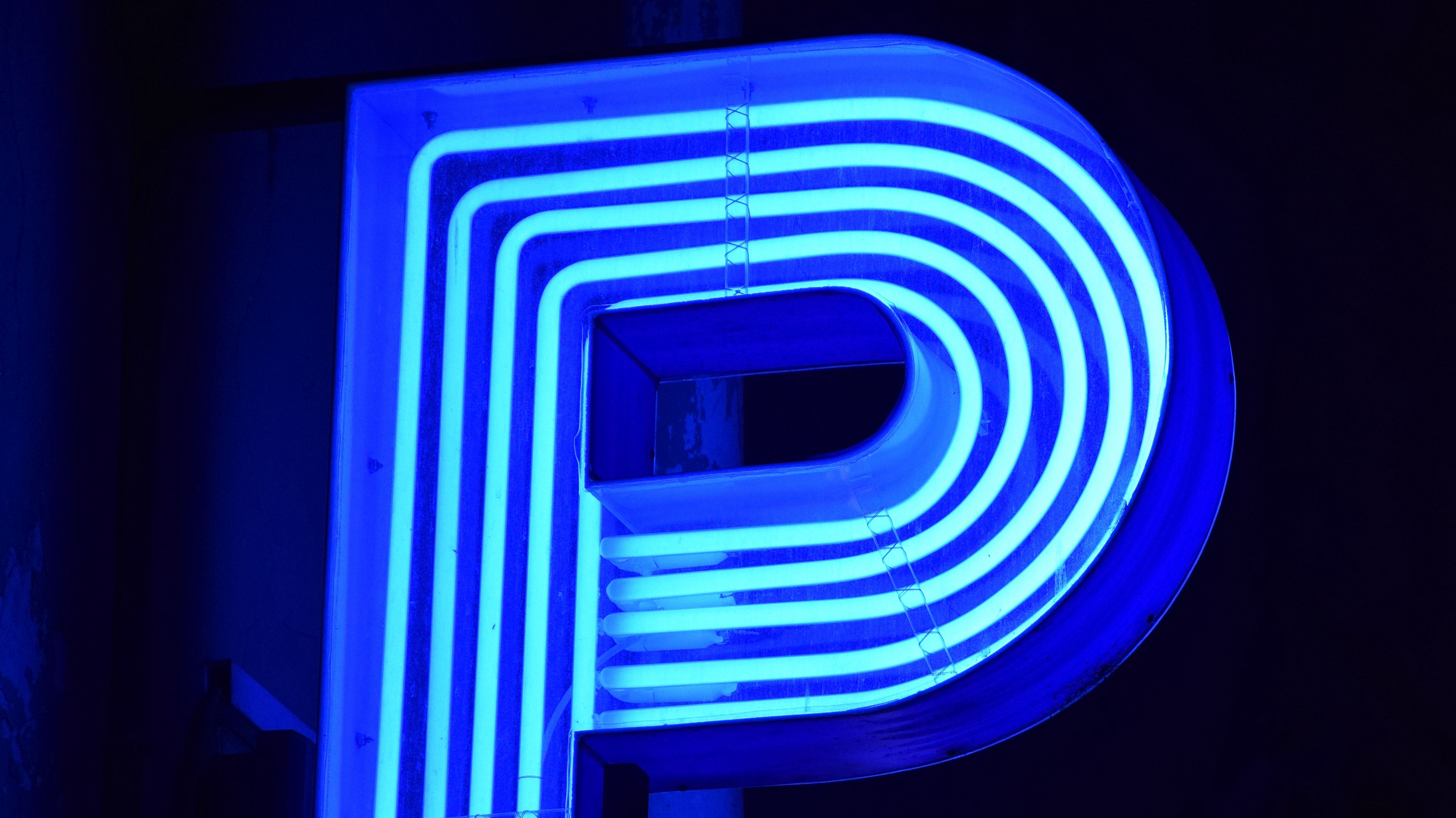 neon, sign, letter, glow, blue, 4k, HD Wallpaper