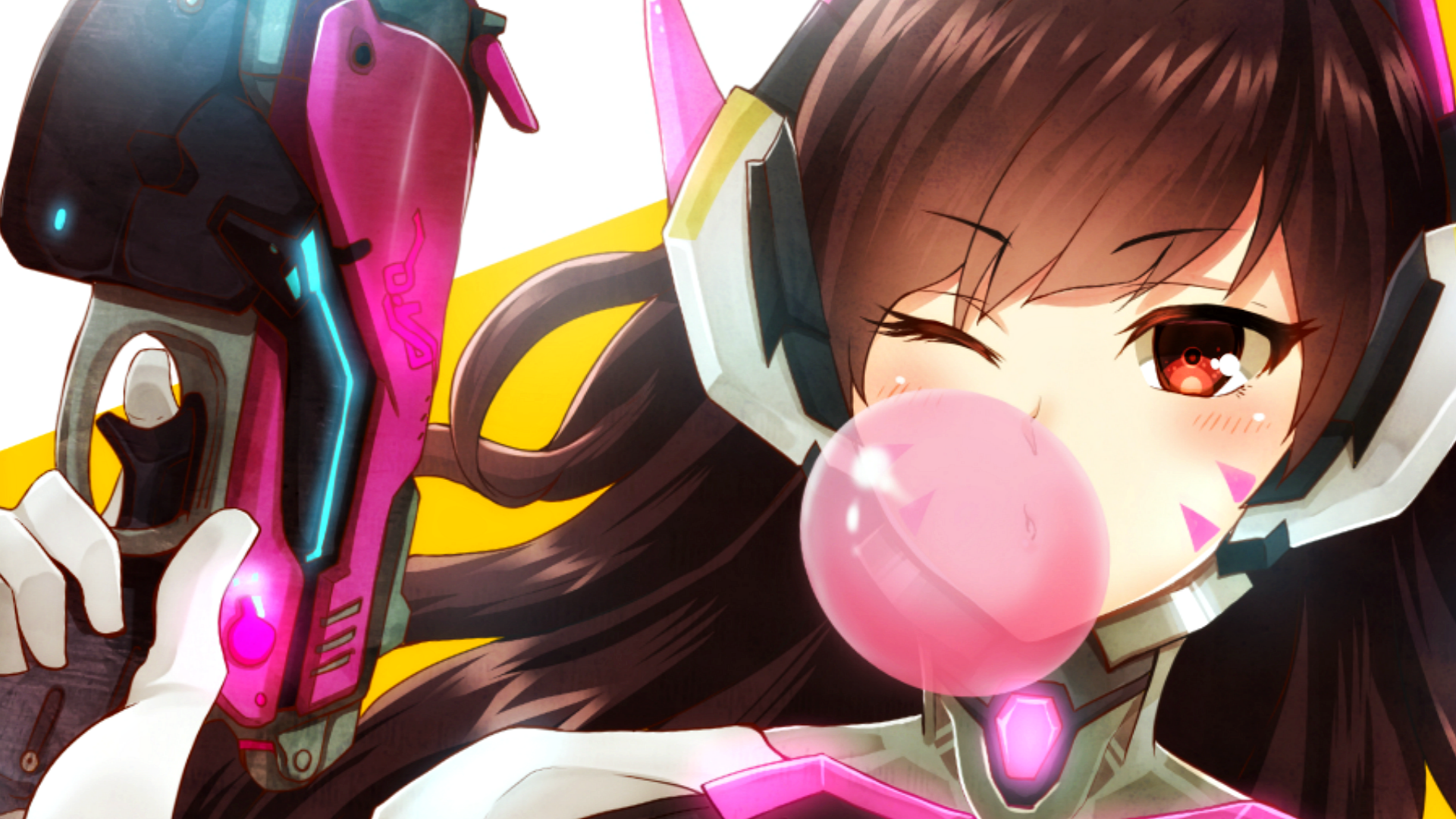 Overwatch, video games, D.Va (Overwatch), bubblegum, artwork, digital art, HD Wallpaper