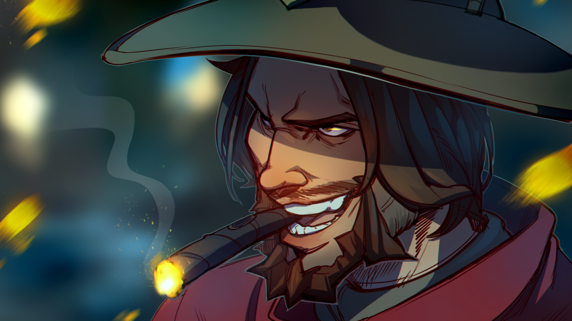 Overwatch, video games, McRee (Overwatch), cigars, cowboys, artwork, digital art, HD Wallpaper