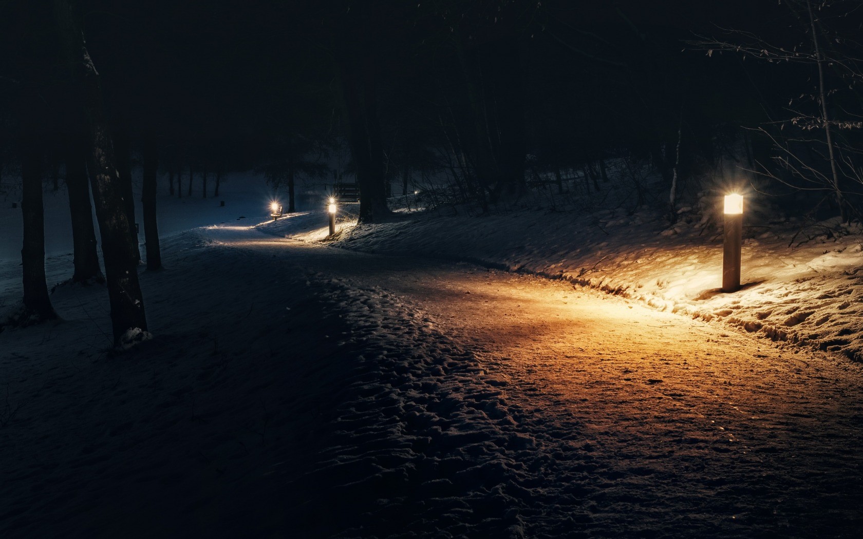 dark, winter, lights, HD Wallpaper