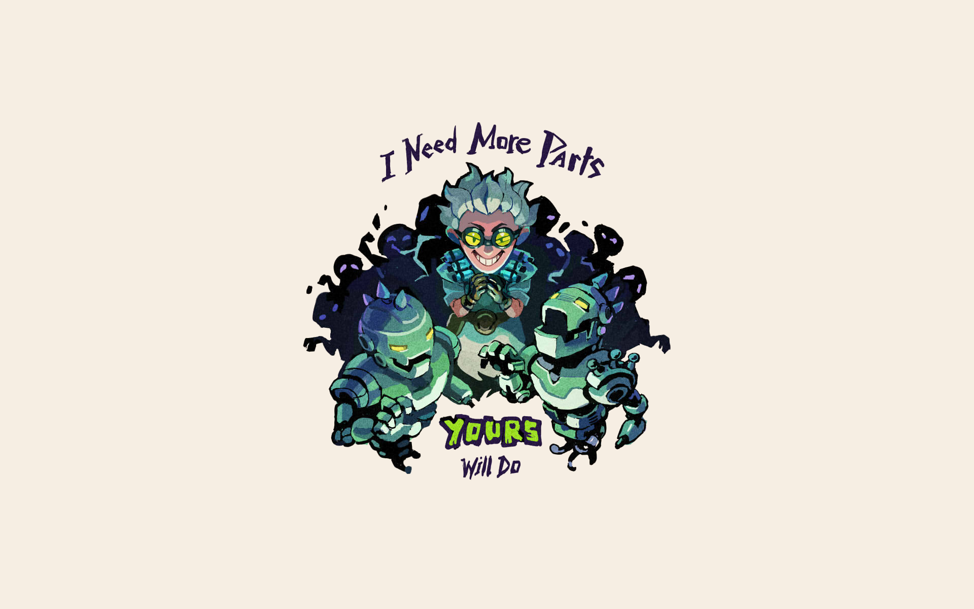 Overwatch, artwork, onemegawatt, Junkrat (Overwatch), robot, white background, HD Wallpaper