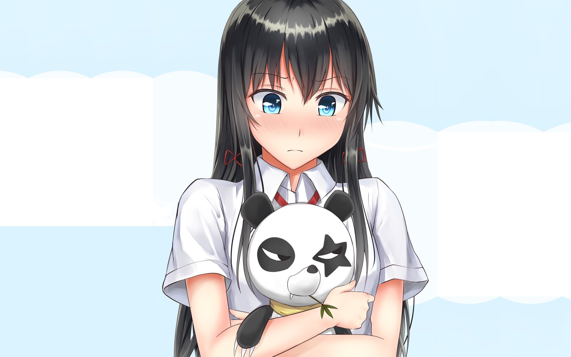 anime girls, Yahari Ore no Seishun Love Comedy wa Machigatteiru, Yukinoshita Yukino, blue eyes, brunette, simple background, HD Wallpaper