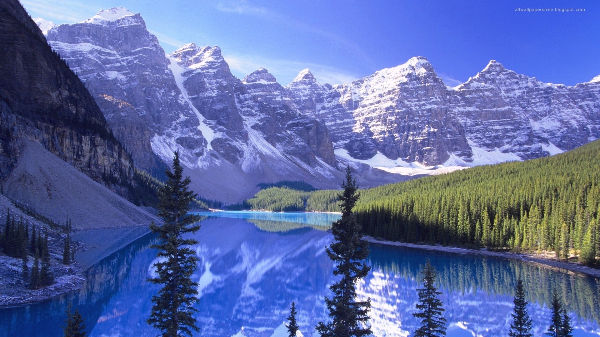 mountains, lake, forest, landscape, HD Wallpaper