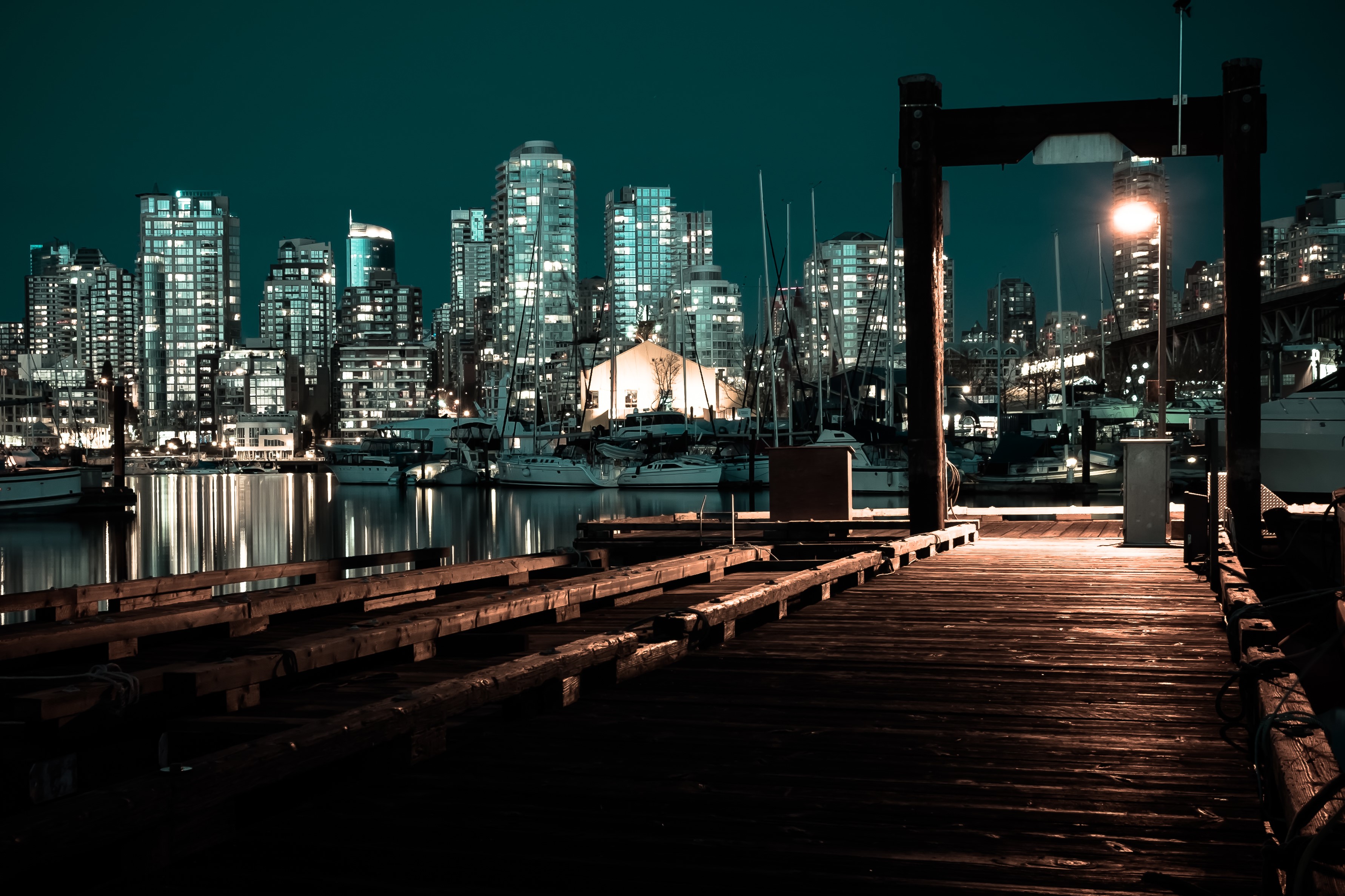 pier, night, cityscape, HD Wallpaper