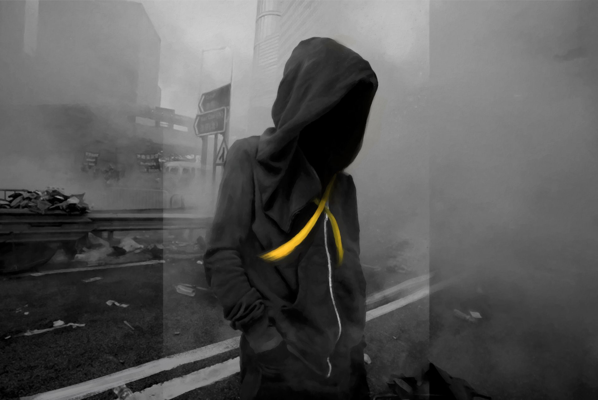 city, desolate, selective coloring, Mark Chang, HD Wallpaper