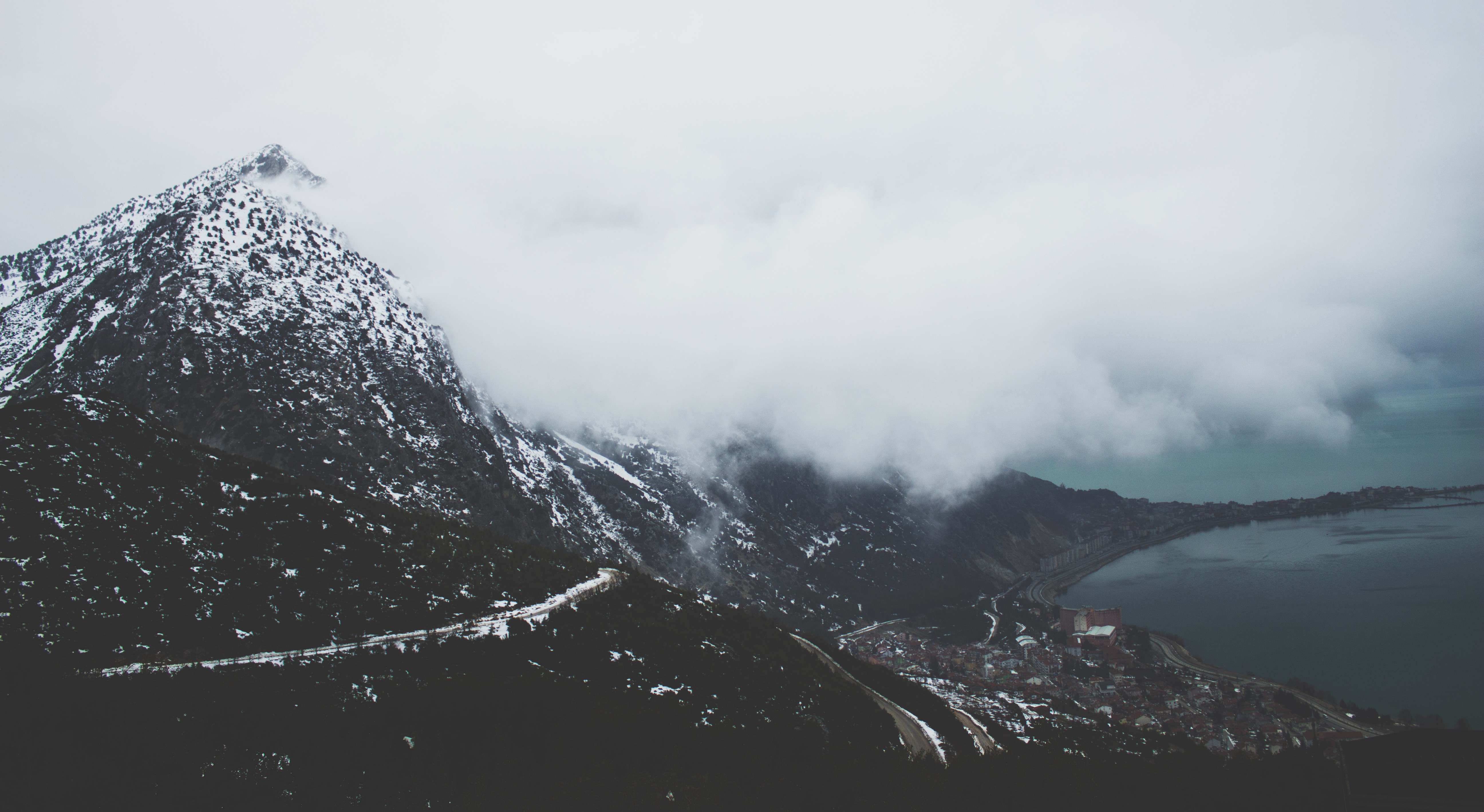 cold, daylight, mist, landscape, mountains, nature, sea, snow, HD Wallpaper