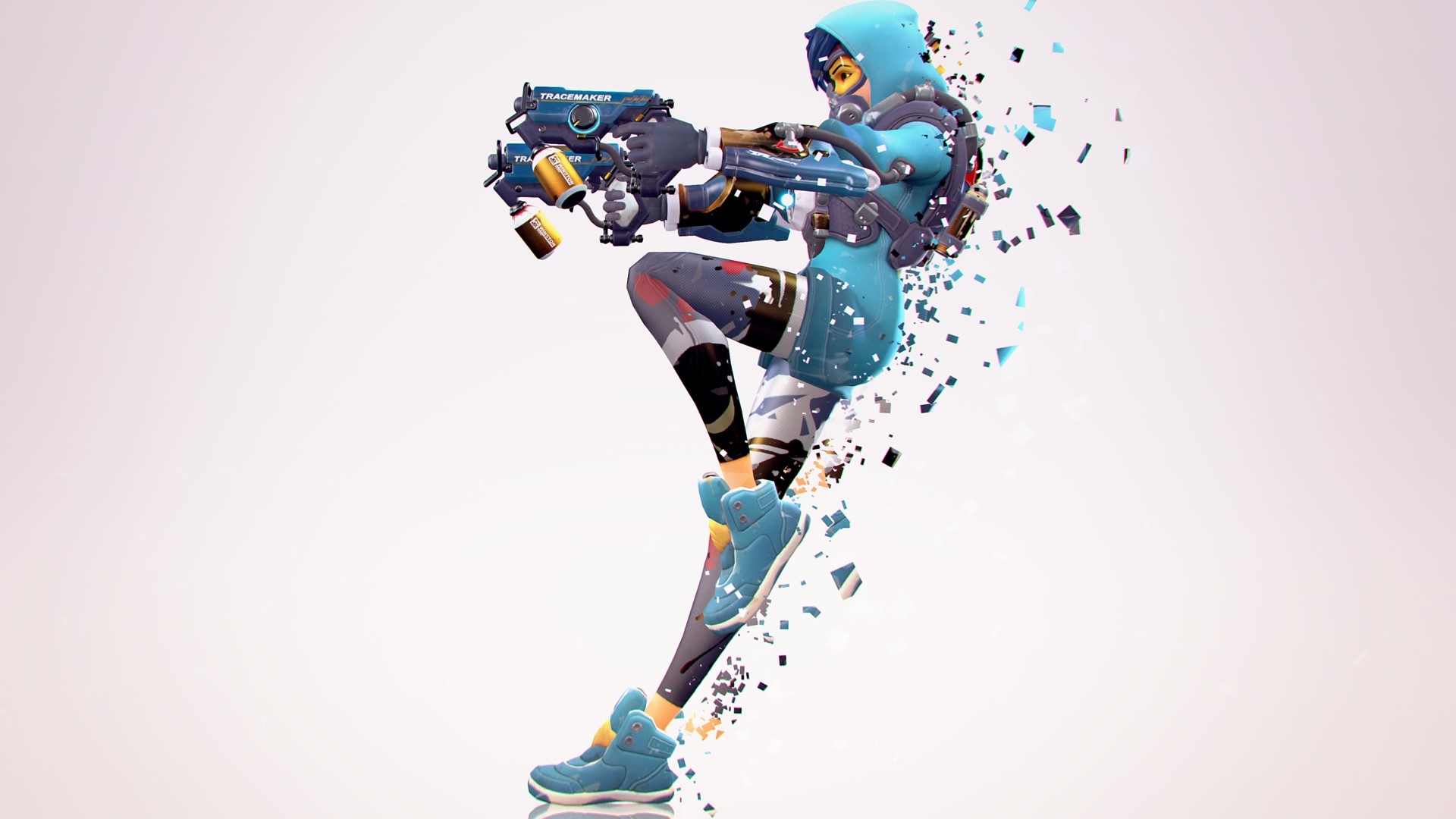 Overwatch, video games, Tracer (Overwatch), white background, dispersion, simple background, digital art, HD Wallpaper