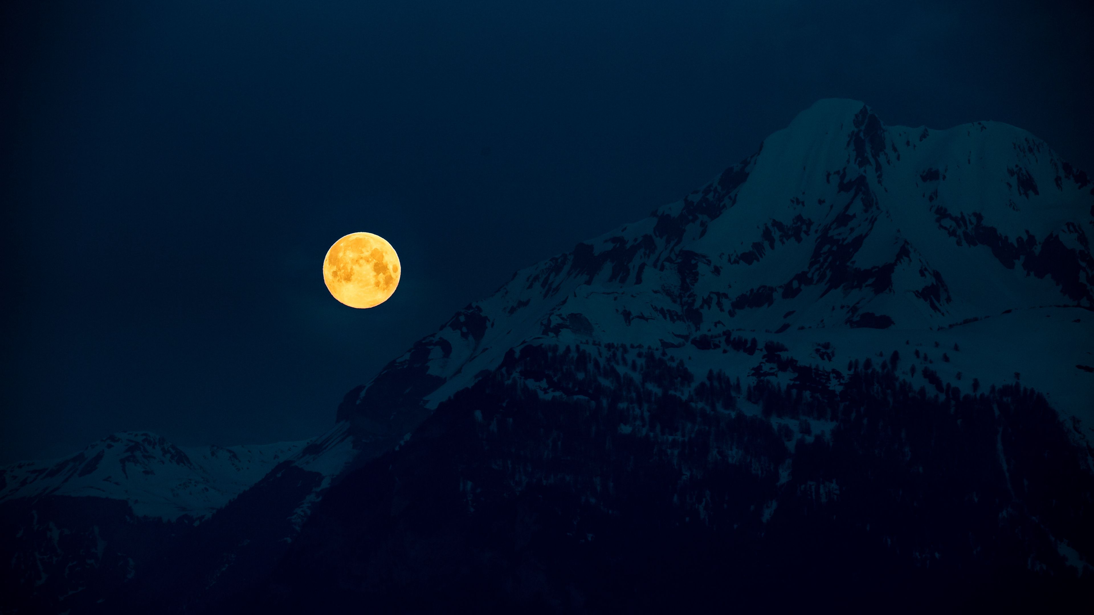 moon, mountains, night, full moon, moonlight, 4k, HD Wallpaper