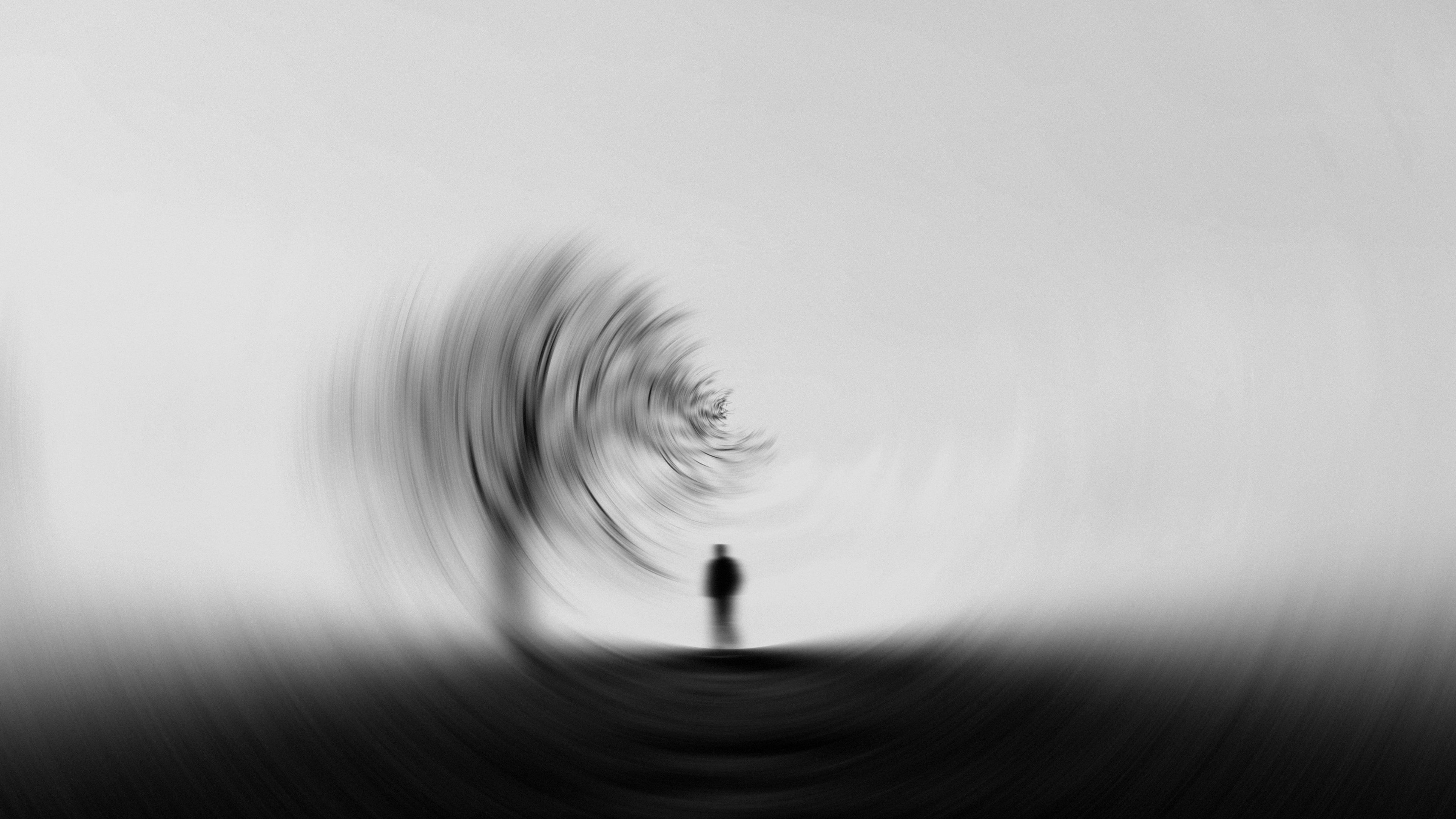 silhouette, bw, tree, blur, effect, 4k, HD Wallpaper