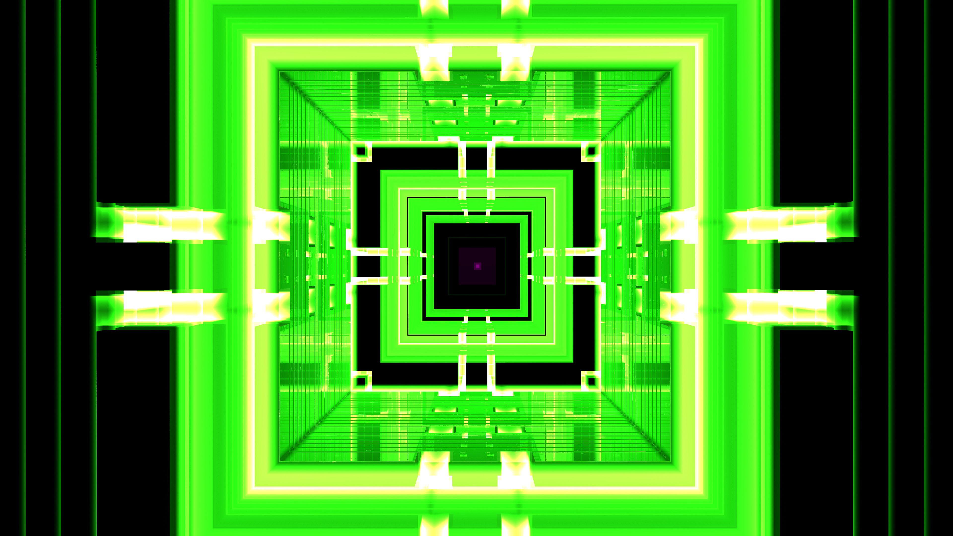 fractal, pattern, geometric, squares, lines, green, 4k, HD Wallpaper