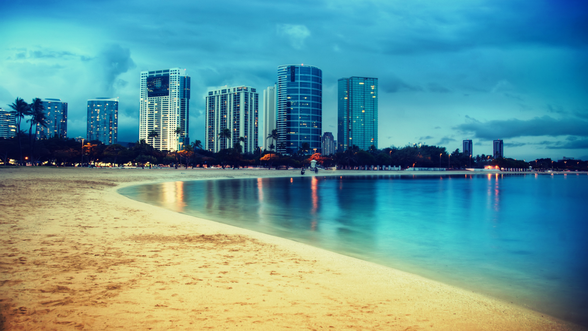 Miami, Miami Beach, lights, reflection, HD Wallpaper