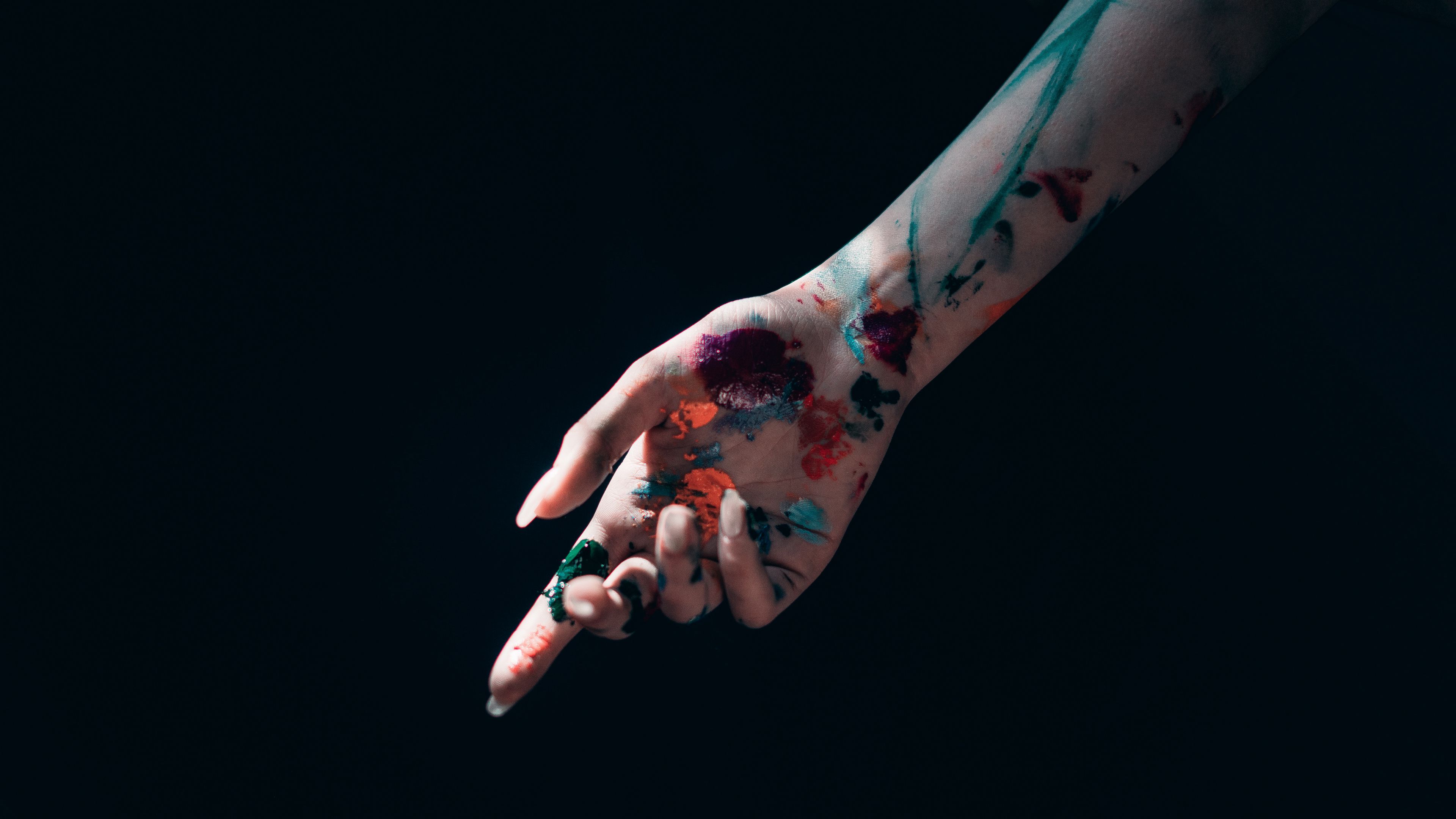 hand, paint, stains, fingers, 4k, HD Wallpaper