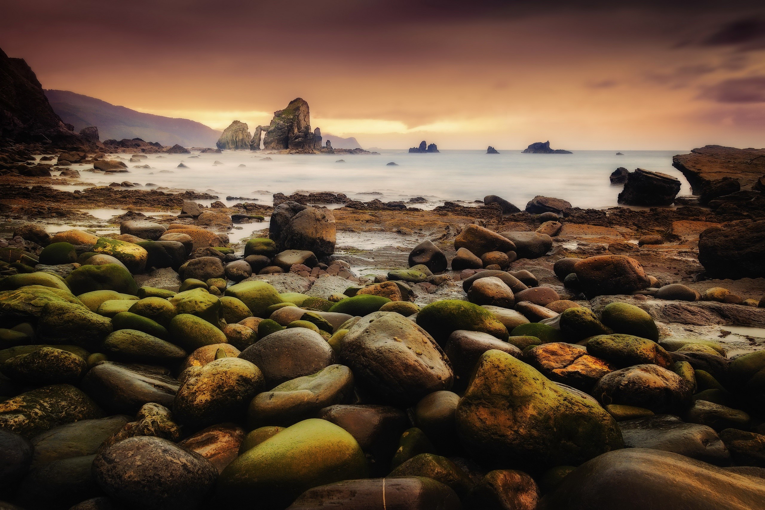 coast, sea, stones, nature, HD Wallpaper