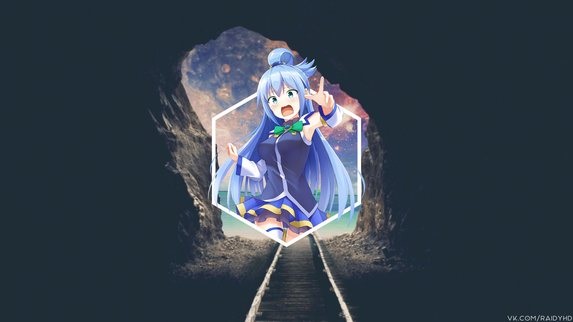 anime, anime girls, picture-in-picture, Kono Subarashii Sekai ni Shukufuku wo!, Aqua (KonoSuba), HD Wallpaper