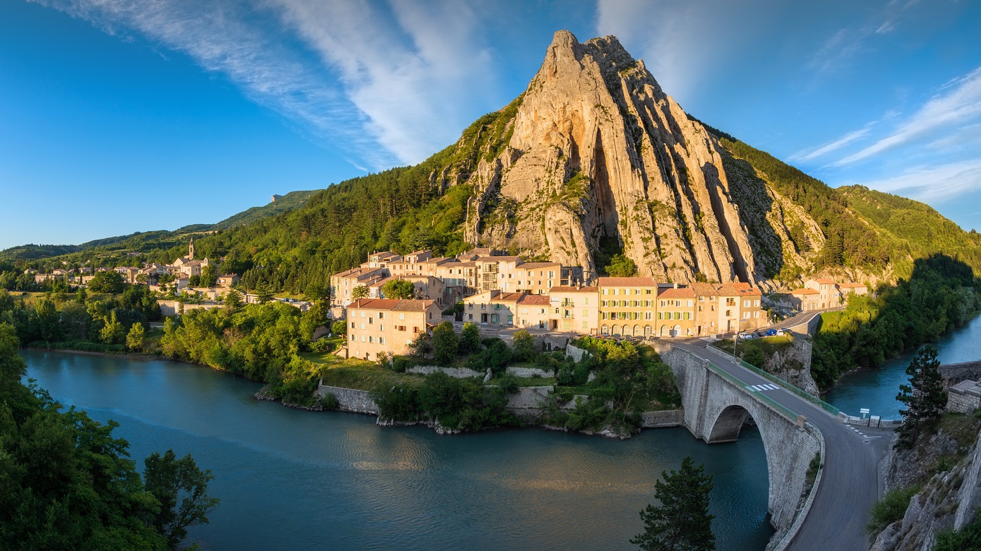 town, bridge, river, hill, France, HD Wallpaper