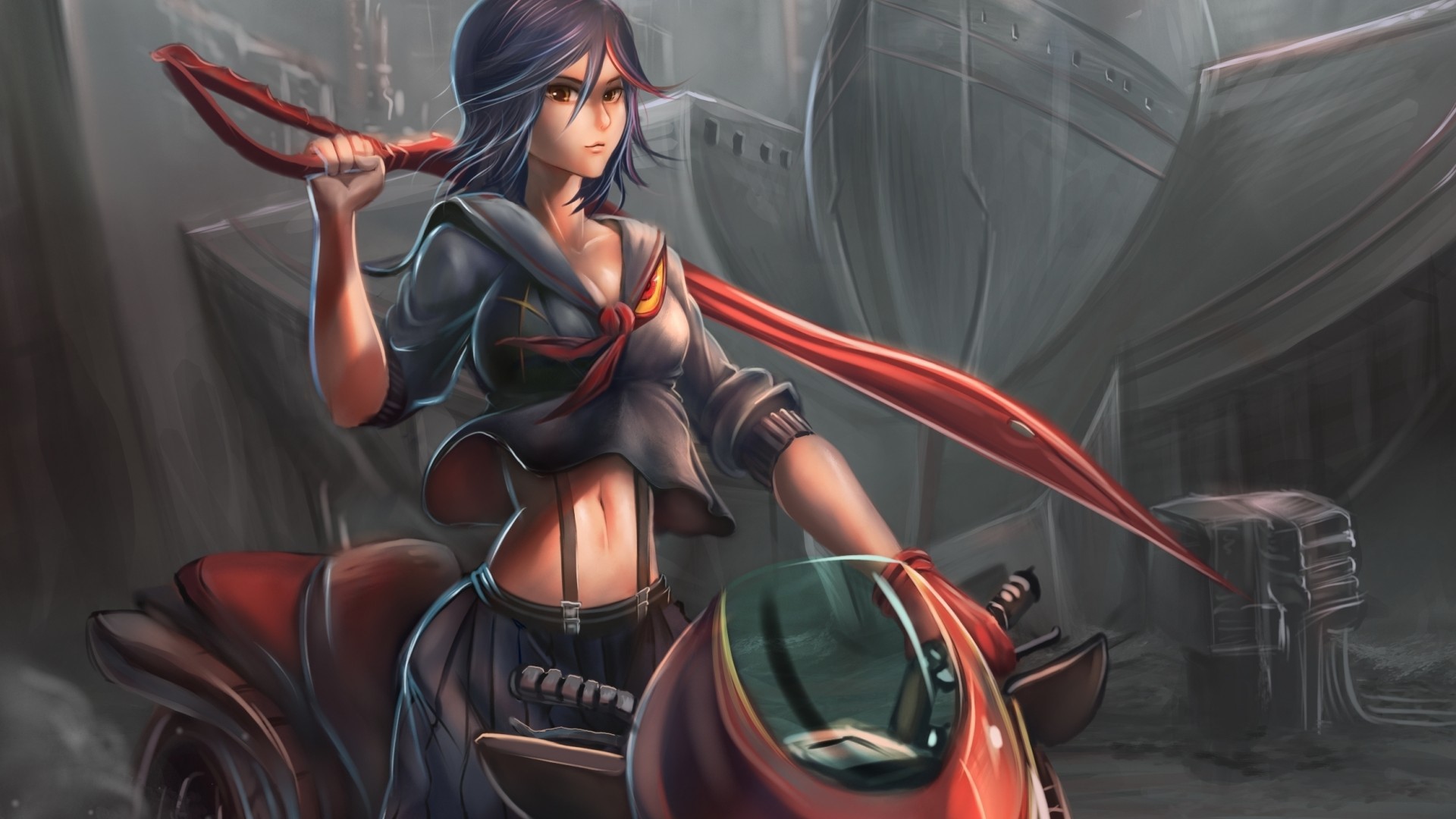Kill la Kill, Matoi Ryuuko, scissors, motorcycle, HD Wallpaper