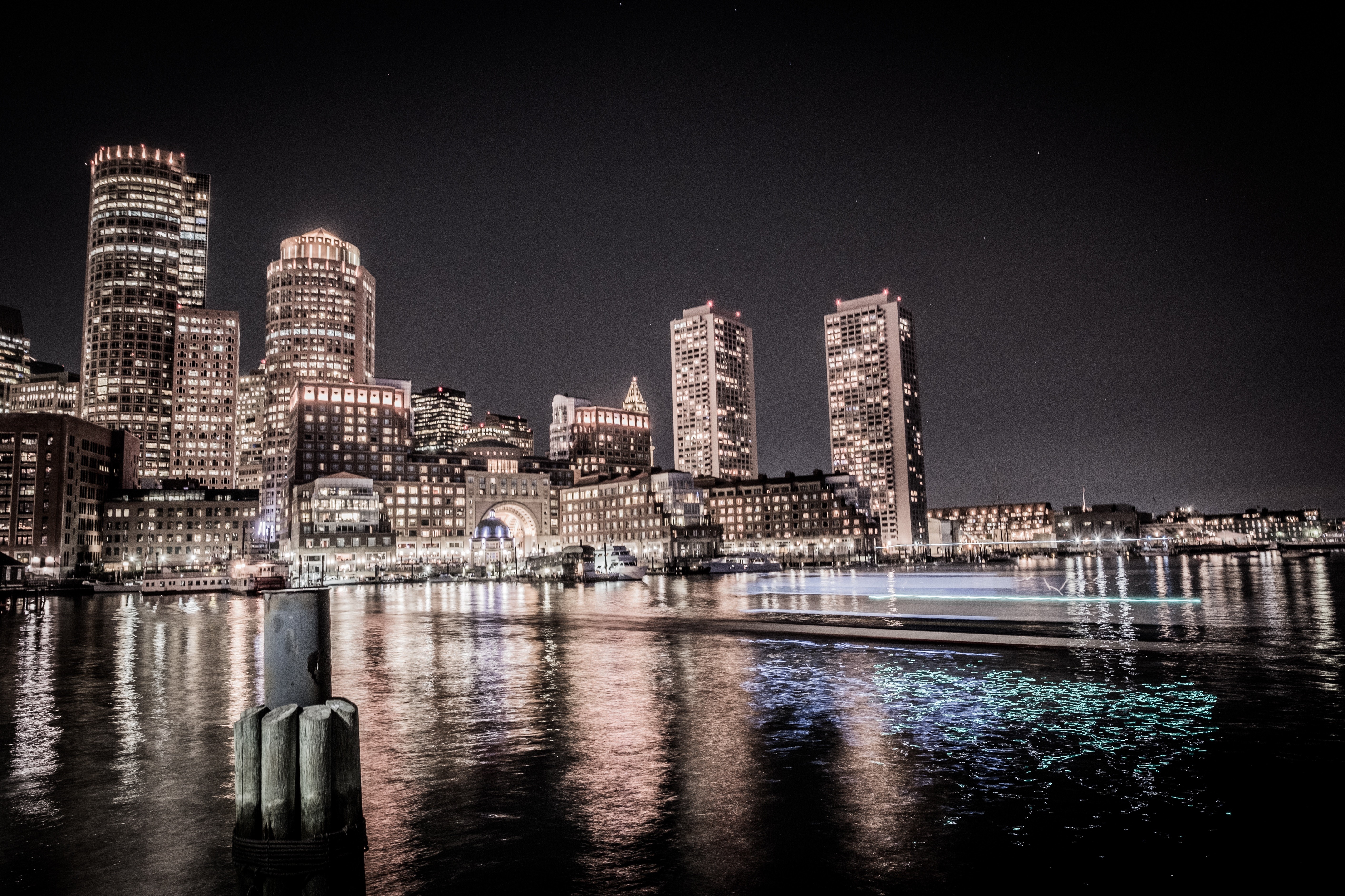 city, lights, water, building, night, HD Wallpaper