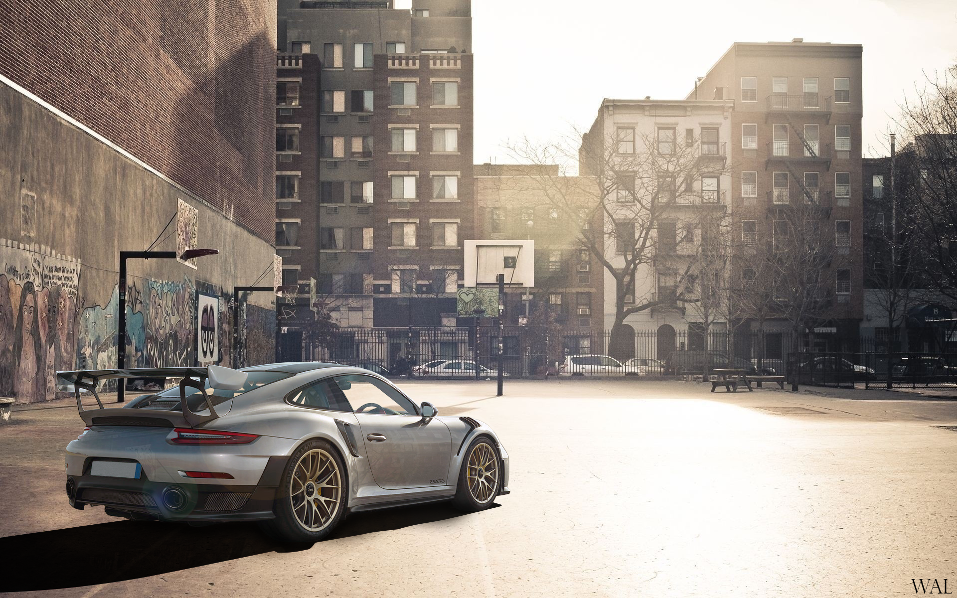 Porsche, Porsche 911, race cars, sports car, basketball court, HD Wallpaper